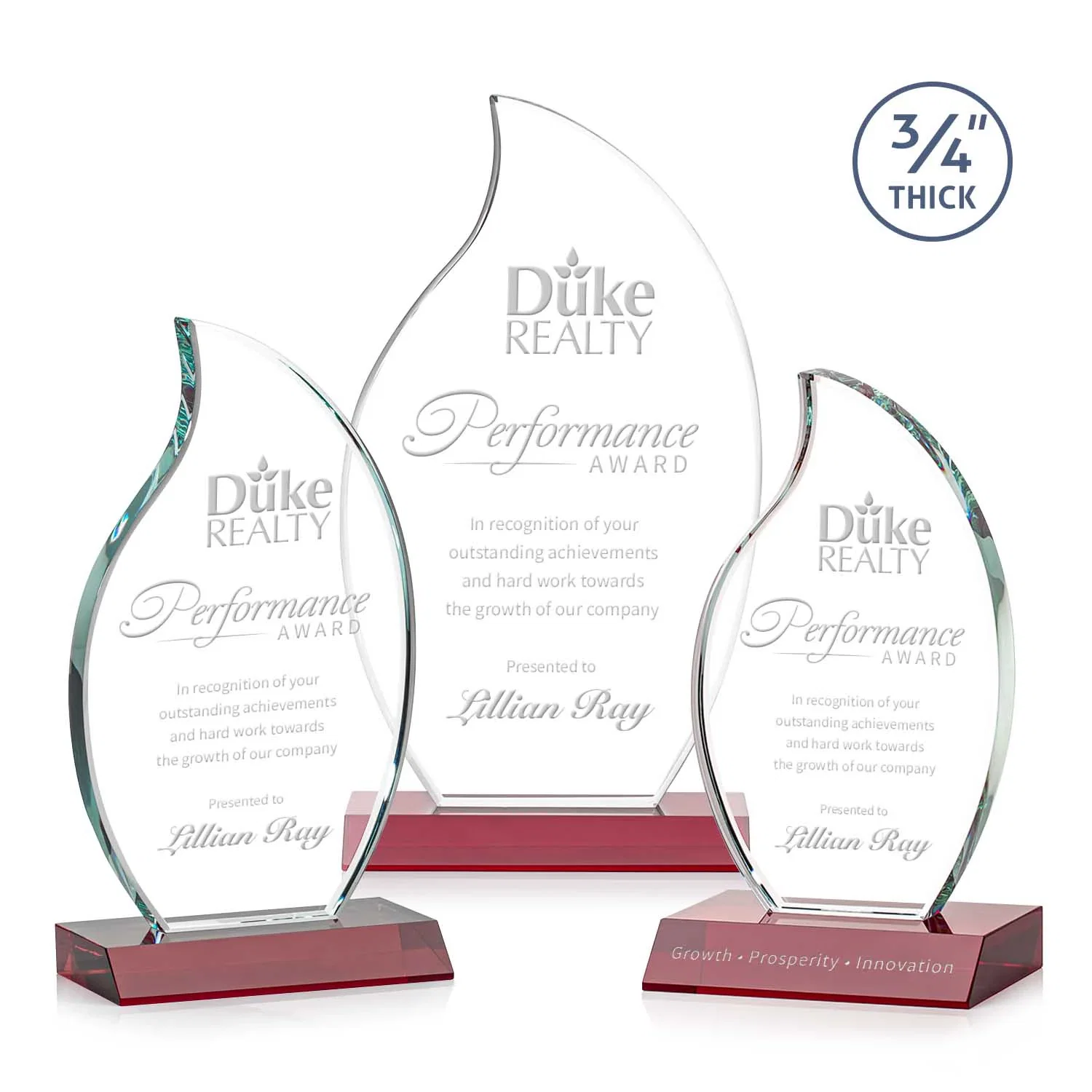 Personalized Starfire Crystal Flame Award on Front-Mitered Color Base for safety achievement programs