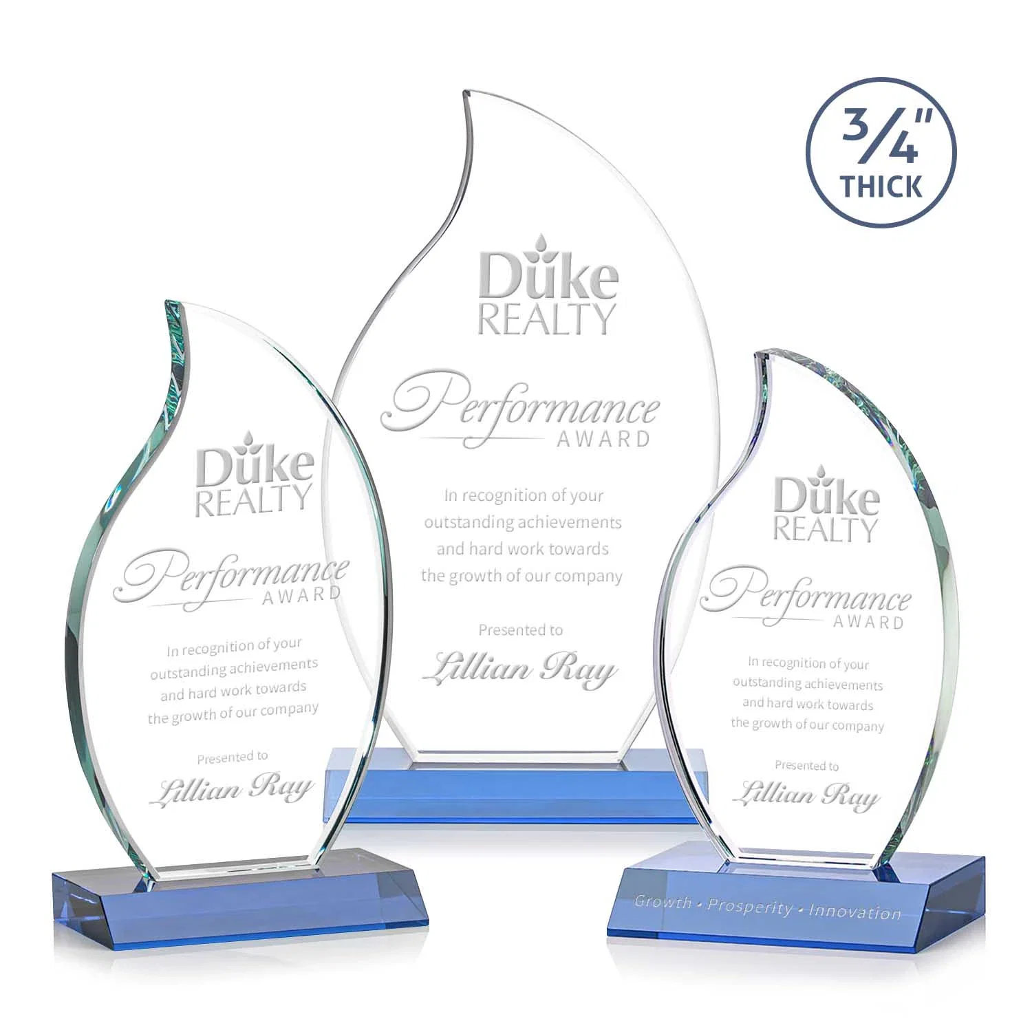 Promotional Starfire Crystal Flame Award on Front-Mitered Color Base for employee recognition