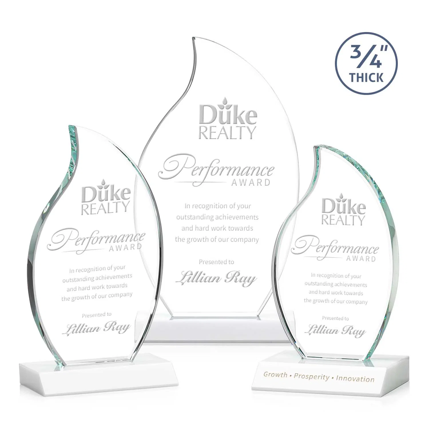 Promotional Starfire Crystal Flame Award on Front-Mitered Color Base for retirement presentations