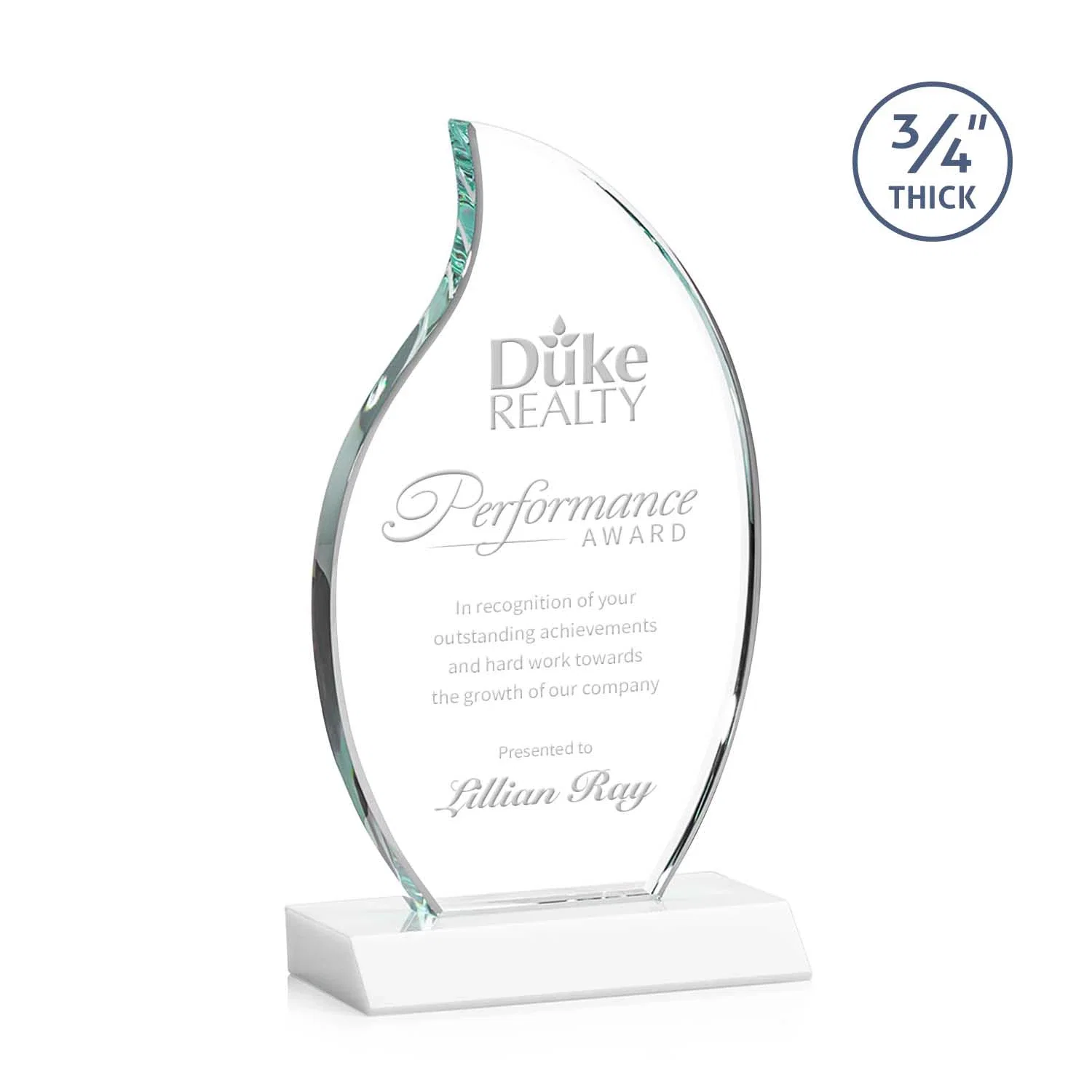Promotional Starfire Crystal Flame Award on Front-Mitered Color Base for donor appreciation