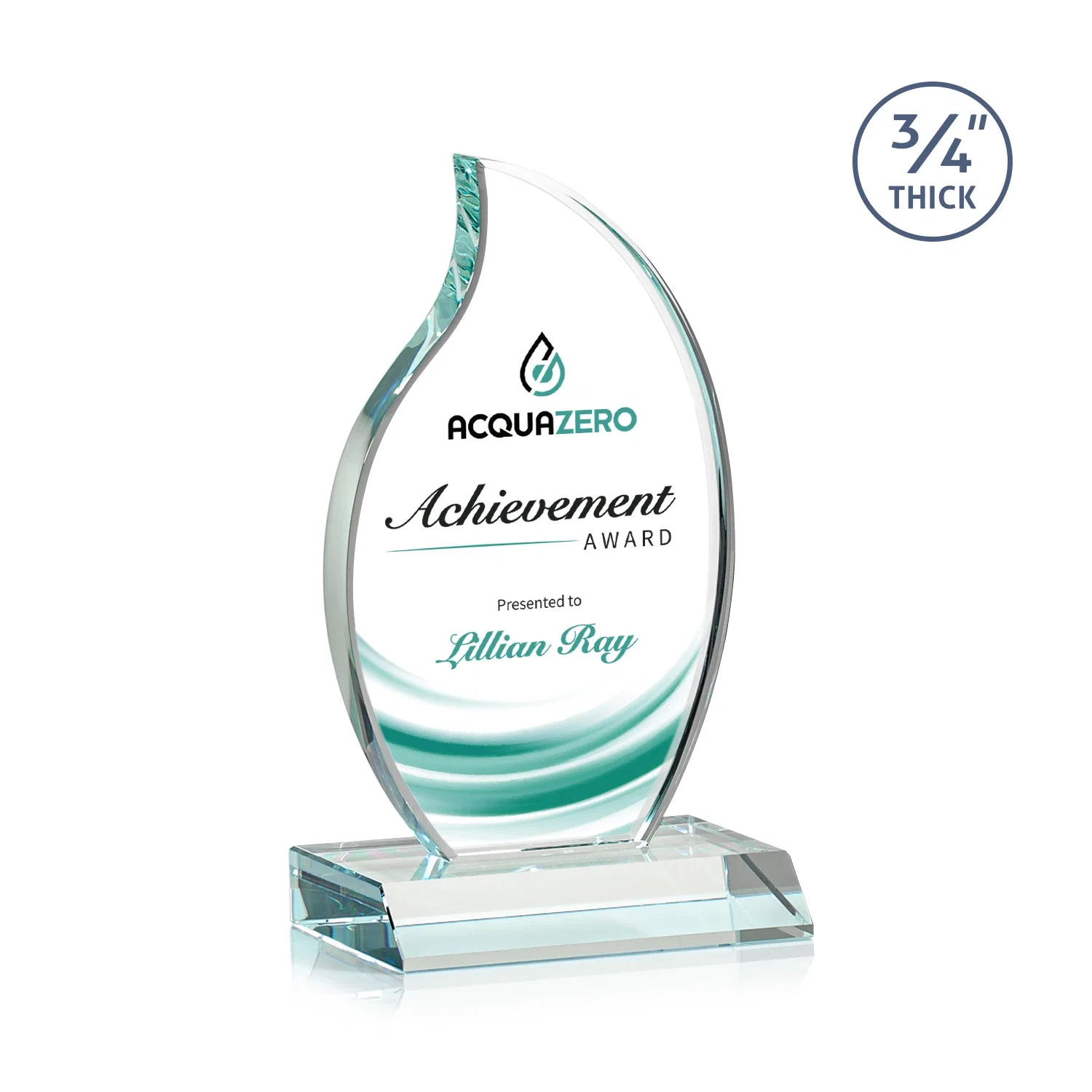 Promotional Starfire Crystal Flame Award on Front-Mitered Color Base for volunteer appreciation