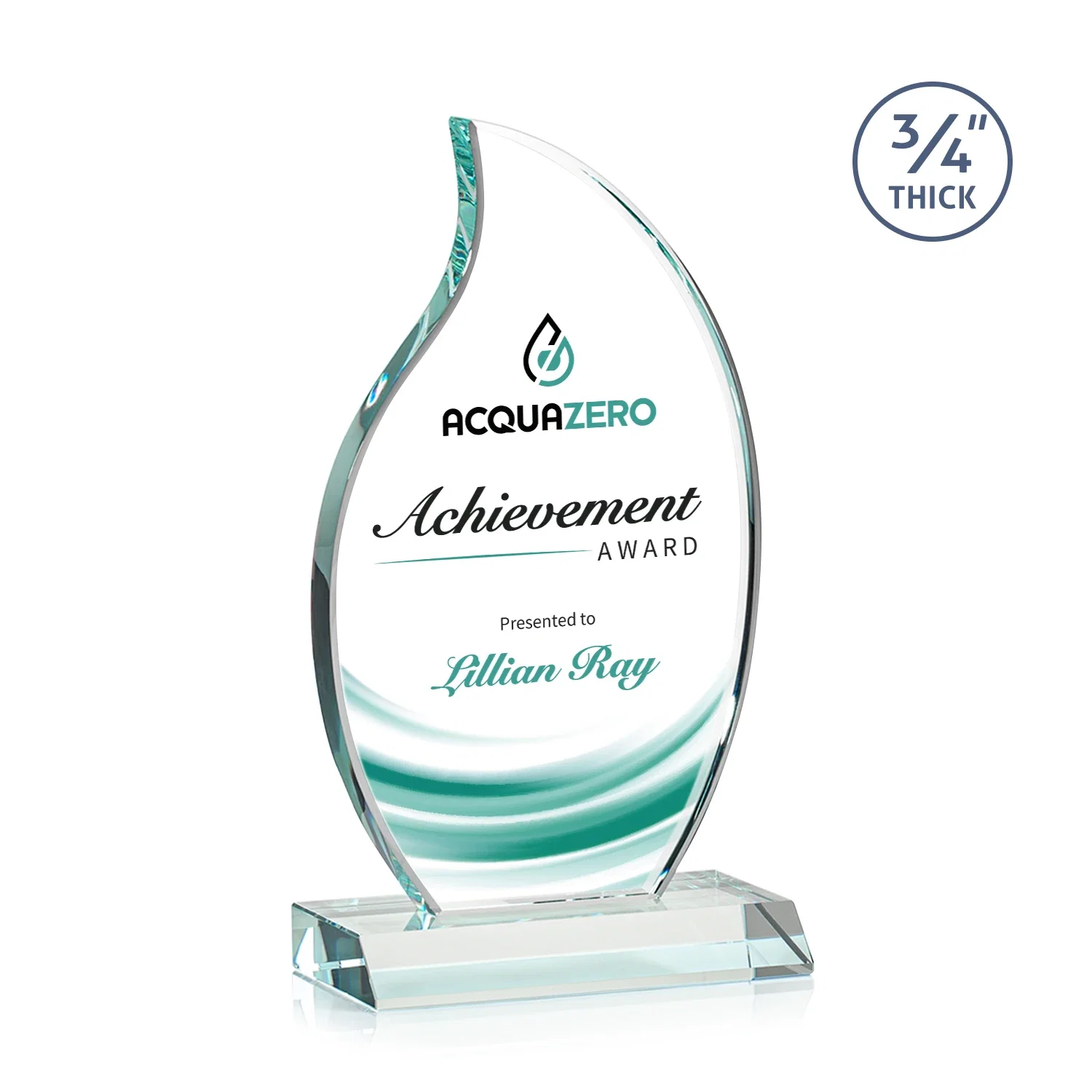 Promotional Starfire Crystal Flame Award on Front-Mitered Color Base for dealer and partner awards