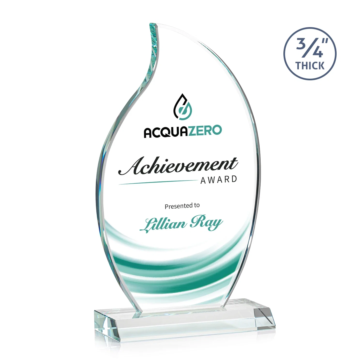 Promotional Starfire Crystal Flame Award on Front-Mitered Color Base for company anniversary events