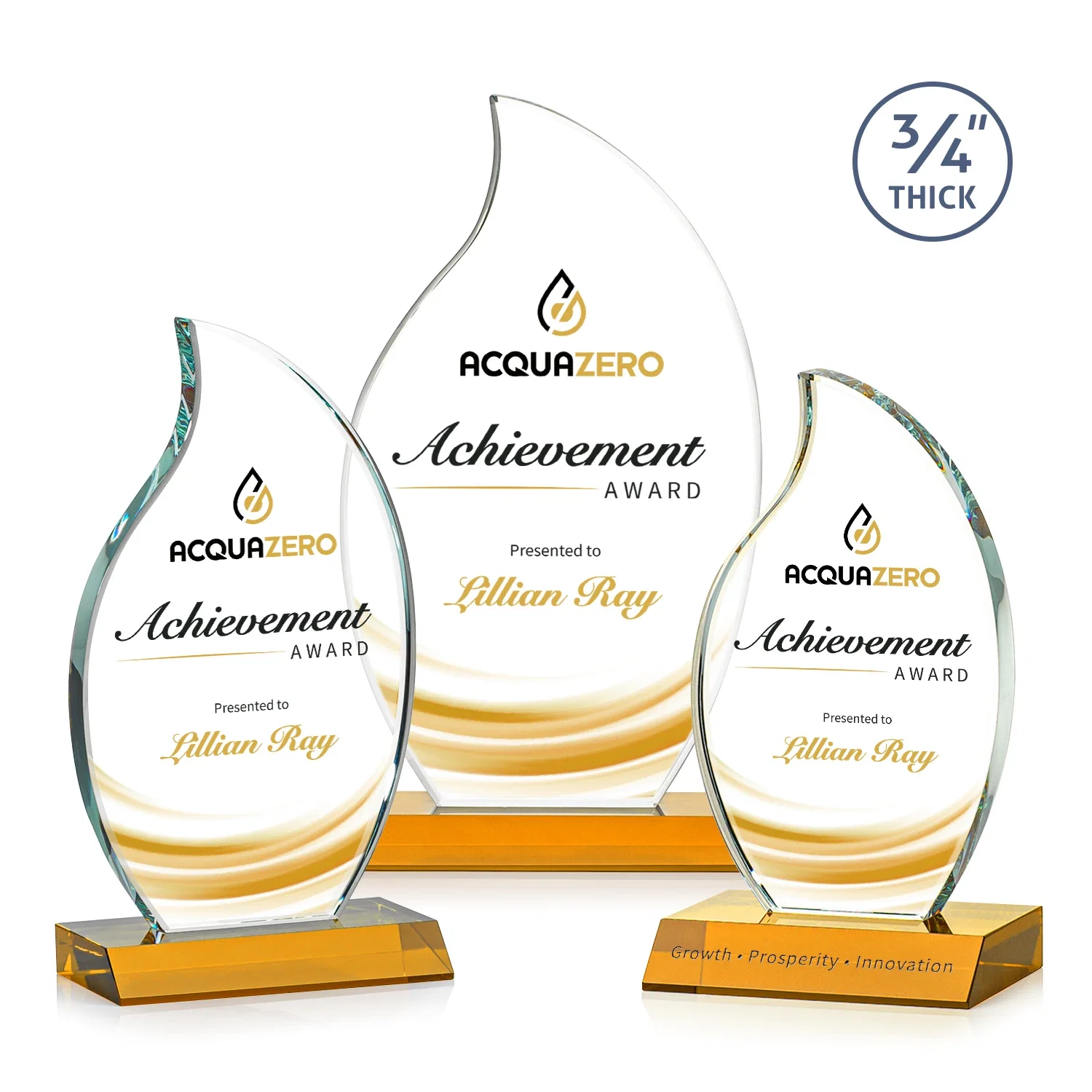 Branded Starfire Crystal Flame Award on Front-Mitered Color Base for employee recognition