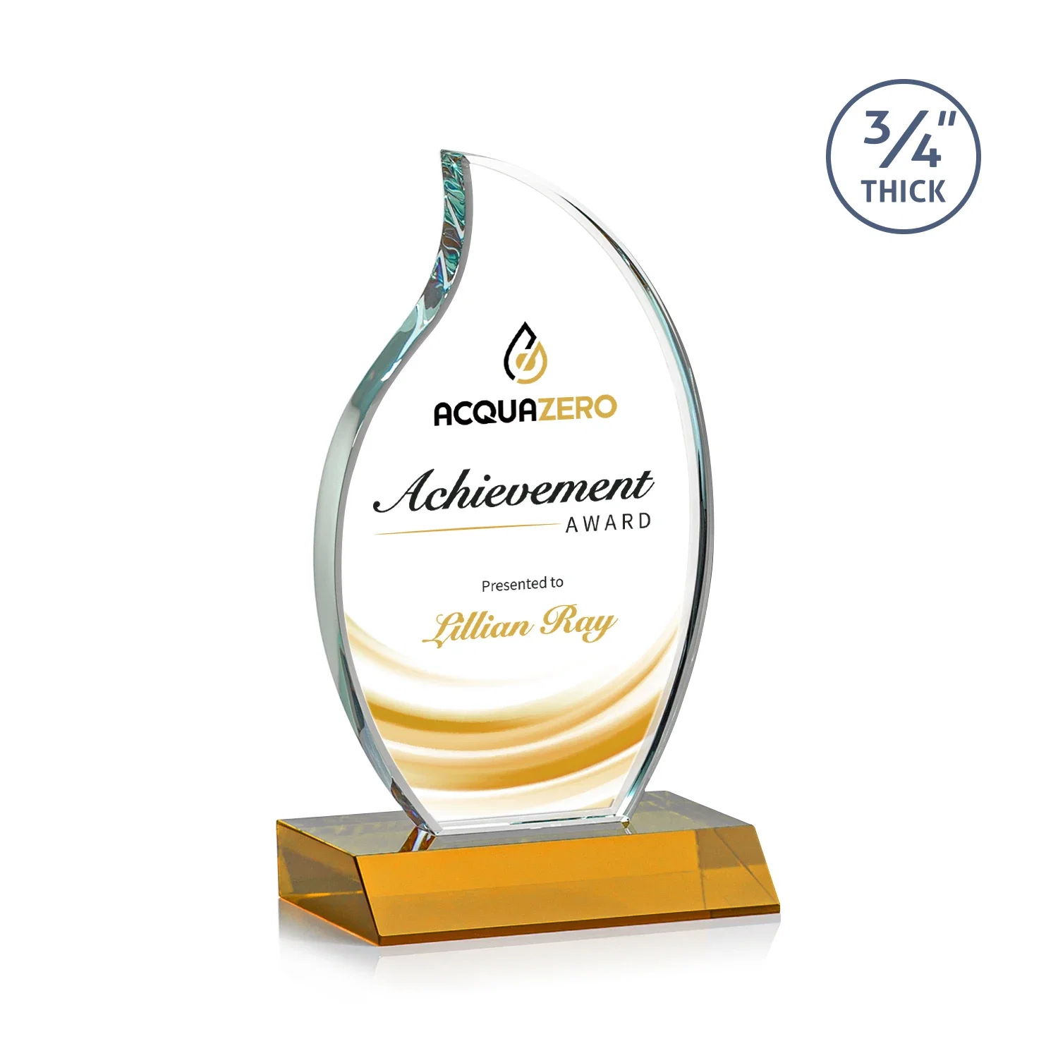 Branded Starfire Crystal Flame Award on Front-Mitered Color Base for corporate award ceremonies