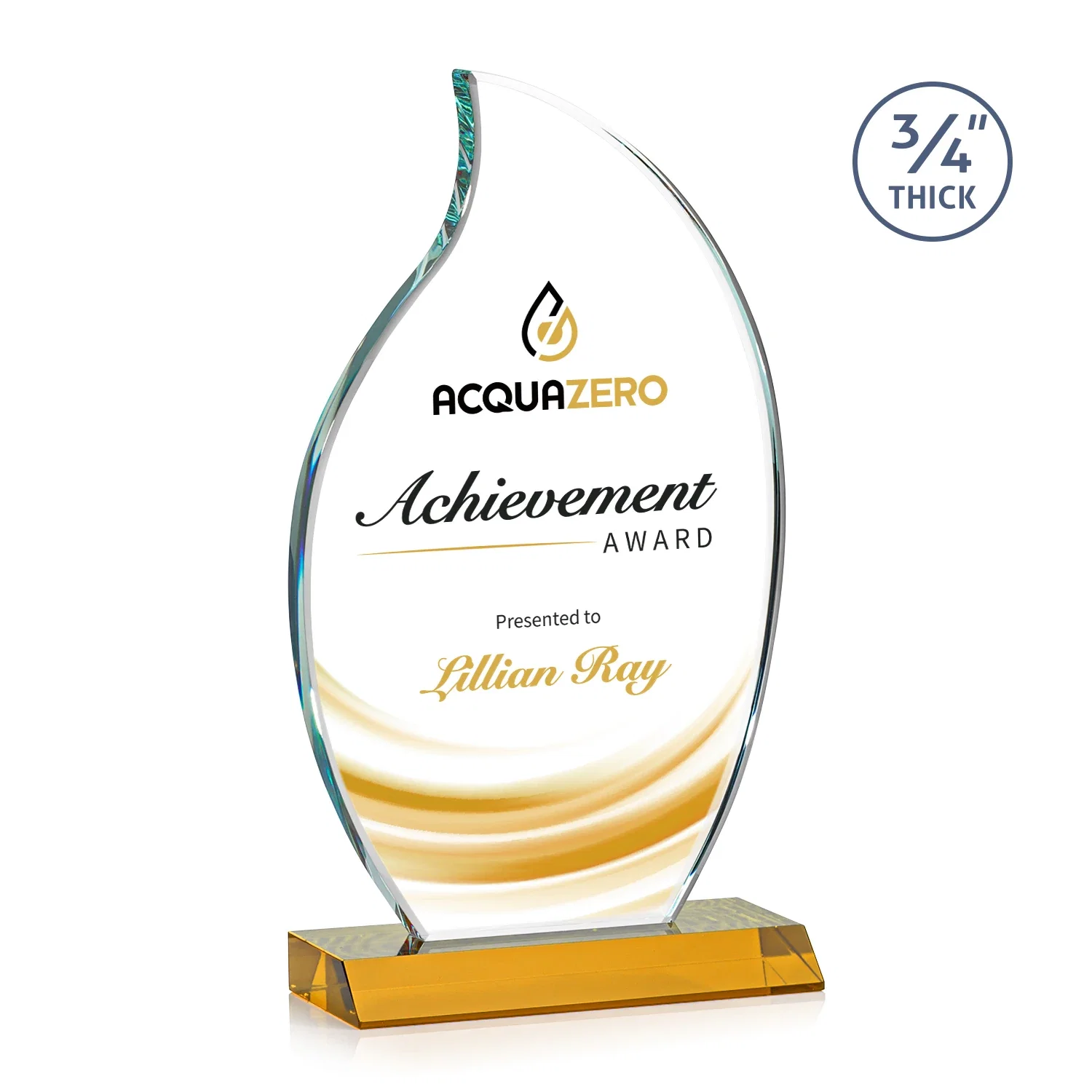 Branded Starfire Crystal Flame Award on Front-Mitered Color Base for sales achievement awards