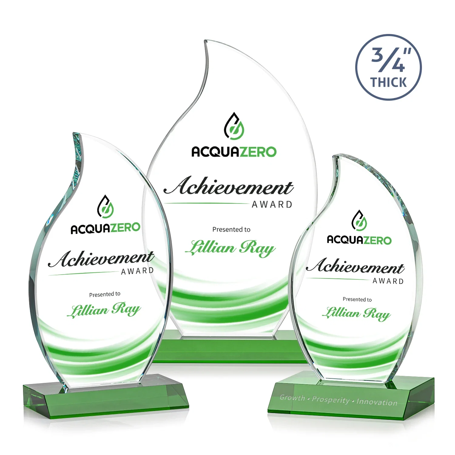 Branded Starfire Crystal Flame Award on Front-Mitered Color Base for retirement presentations
