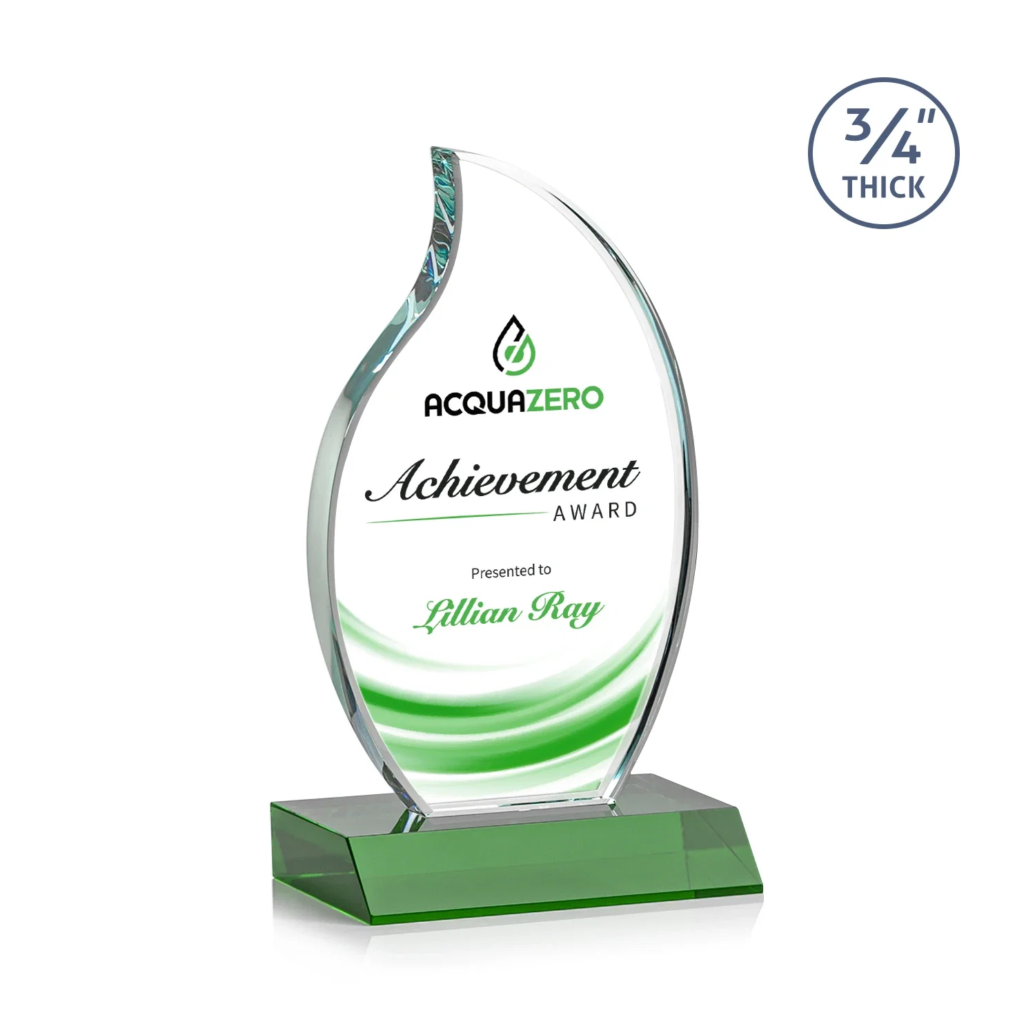 Branded Starfire Crystal Flame Award on Front-Mitered Color Base for team milestone celebrations