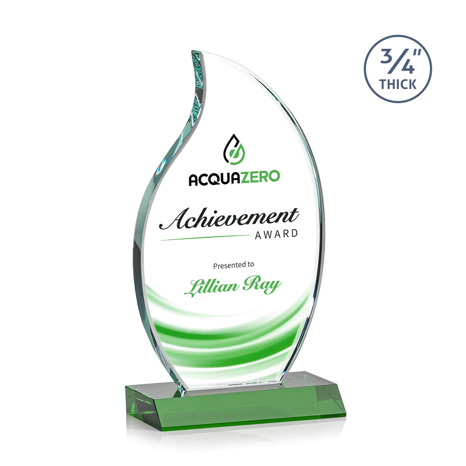 Branded Starfire Crystal Flame Award on Front-Mitered Color Base for donor appreciation