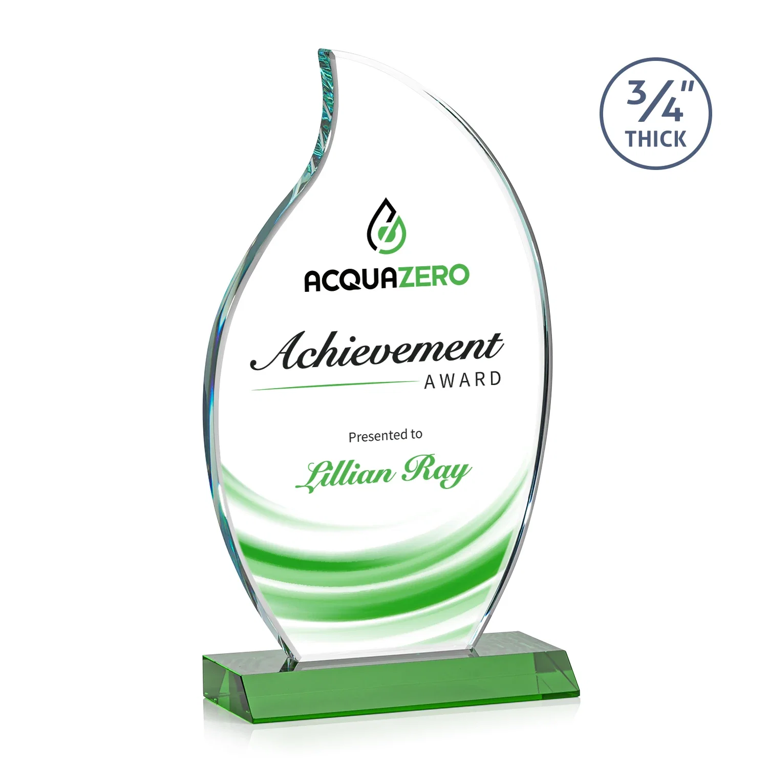 Branded Starfire Crystal Flame Award on Front-Mitered Color Base for graduation ceremonies