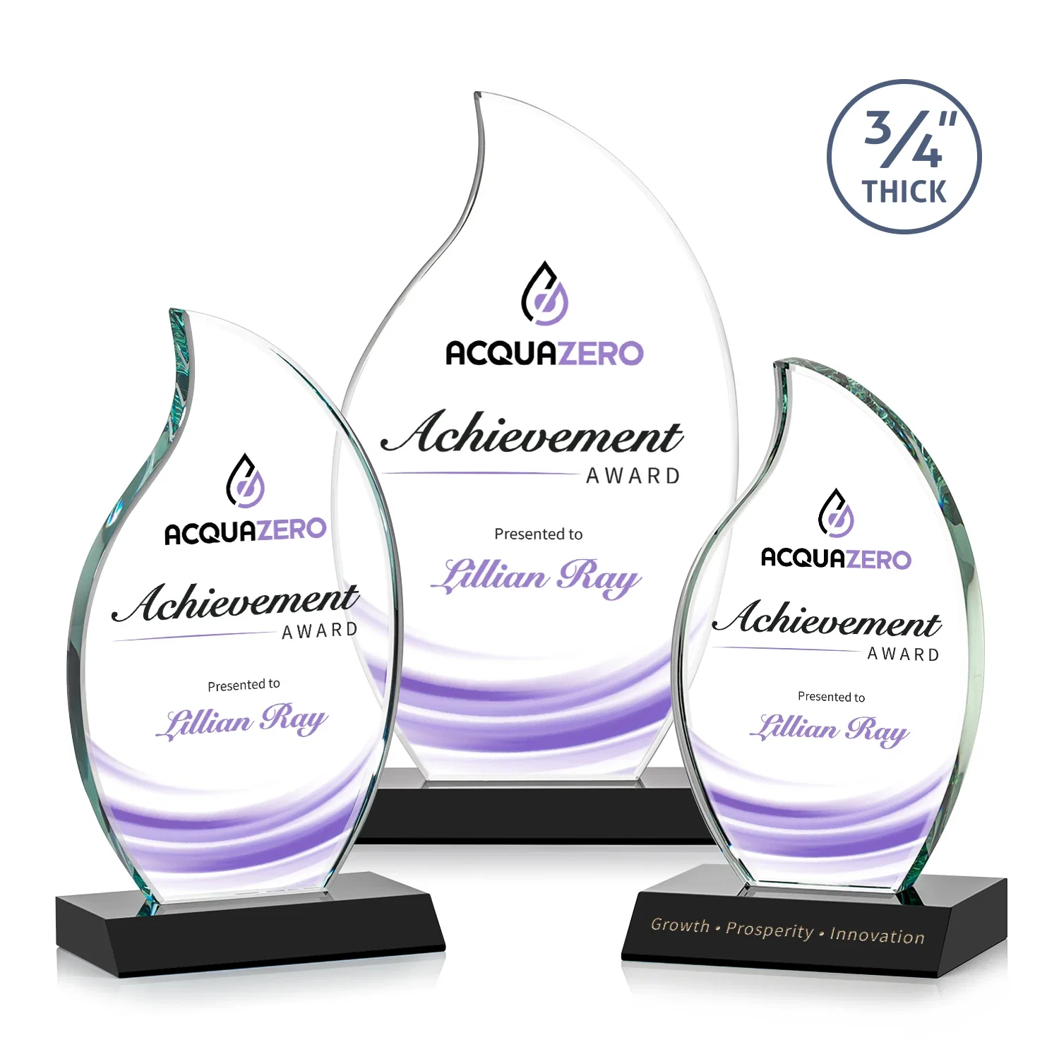 Branded Starfire Crystal Flame Award on Front-Mitered Color Base for safety achievement programs