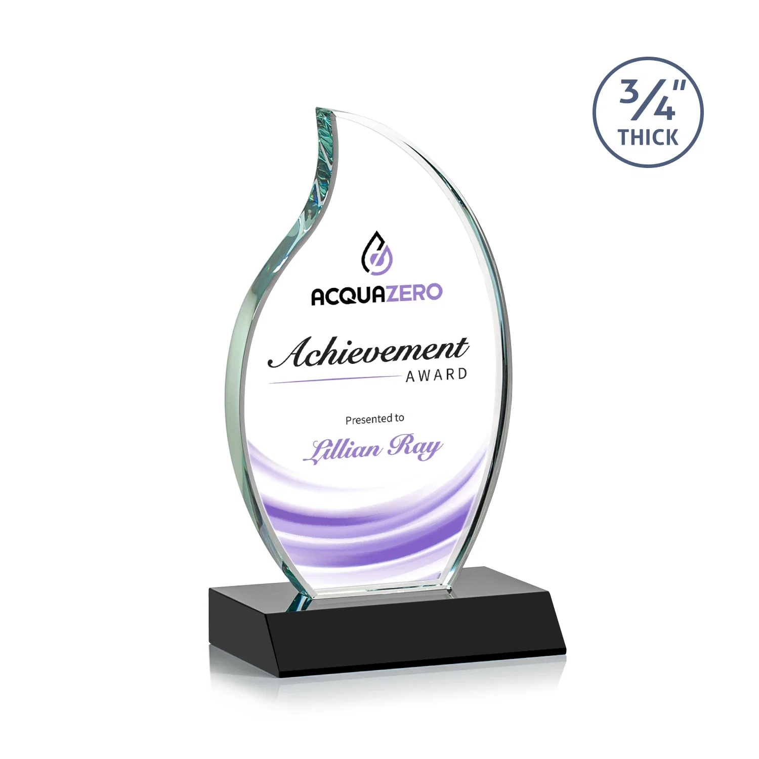 Branded Starfire Crystal Flame Award on Front-Mitered Color Base for volunteer appreciation
