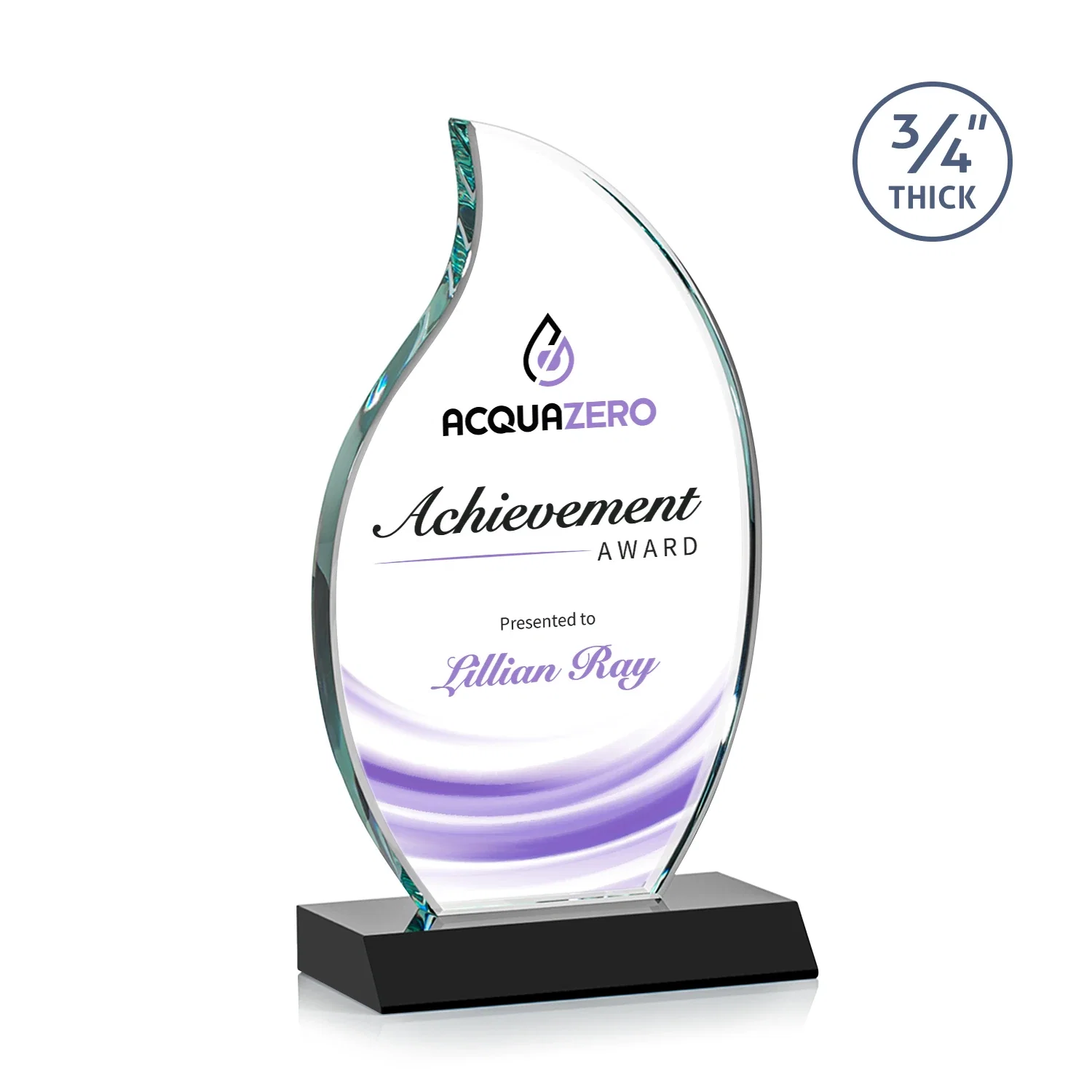 Branded Starfire Crystal Flame Award on Front-Mitered Color Base for dealer and partner awards