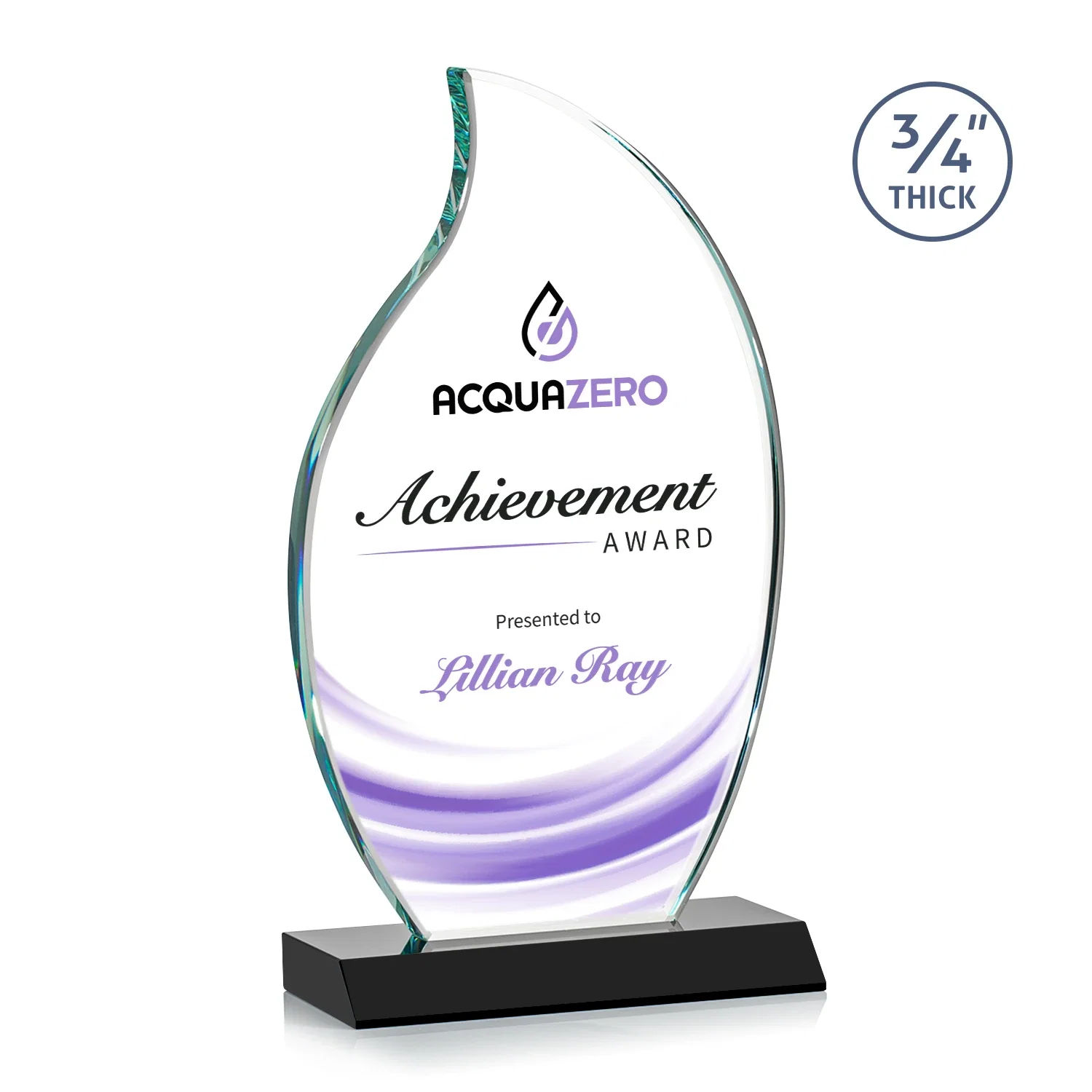 Branded Starfire Crystal Flame Award on Front-Mitered Color Base for company anniversary events