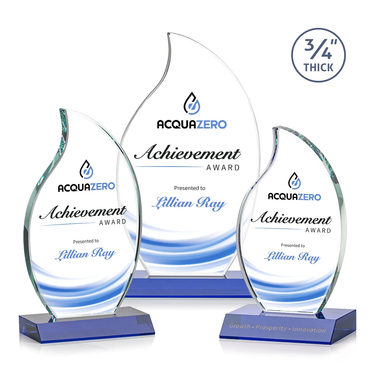 Custom printed Starfire Crystal Flame Award on Front-Mitered Color Base for employee recognition