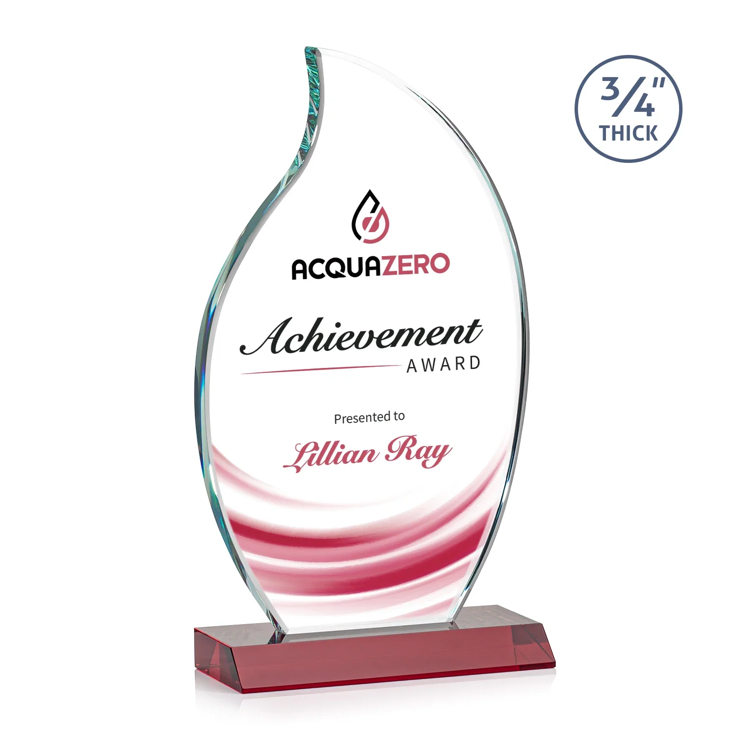 Custom printed Starfire Crystal Flame Award on Front-Mitered Color Base for graduation ceremonies