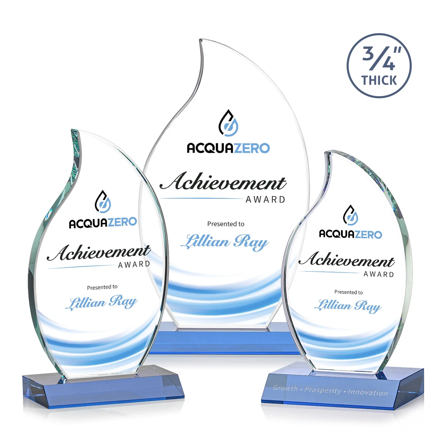 Custom printed Starfire Crystal Flame Award on Front-Mitered Color Base for safety achievement programs