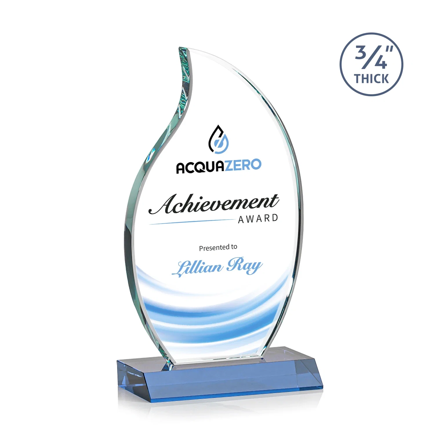 Custom printed Starfire Crystal Flame Award on Front-Mitered Color Base for dealer and partner awards