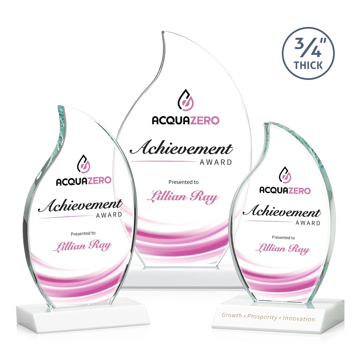 Customized Starfire Crystal Flame Award on Front-Mitered Color Base for employee recognition