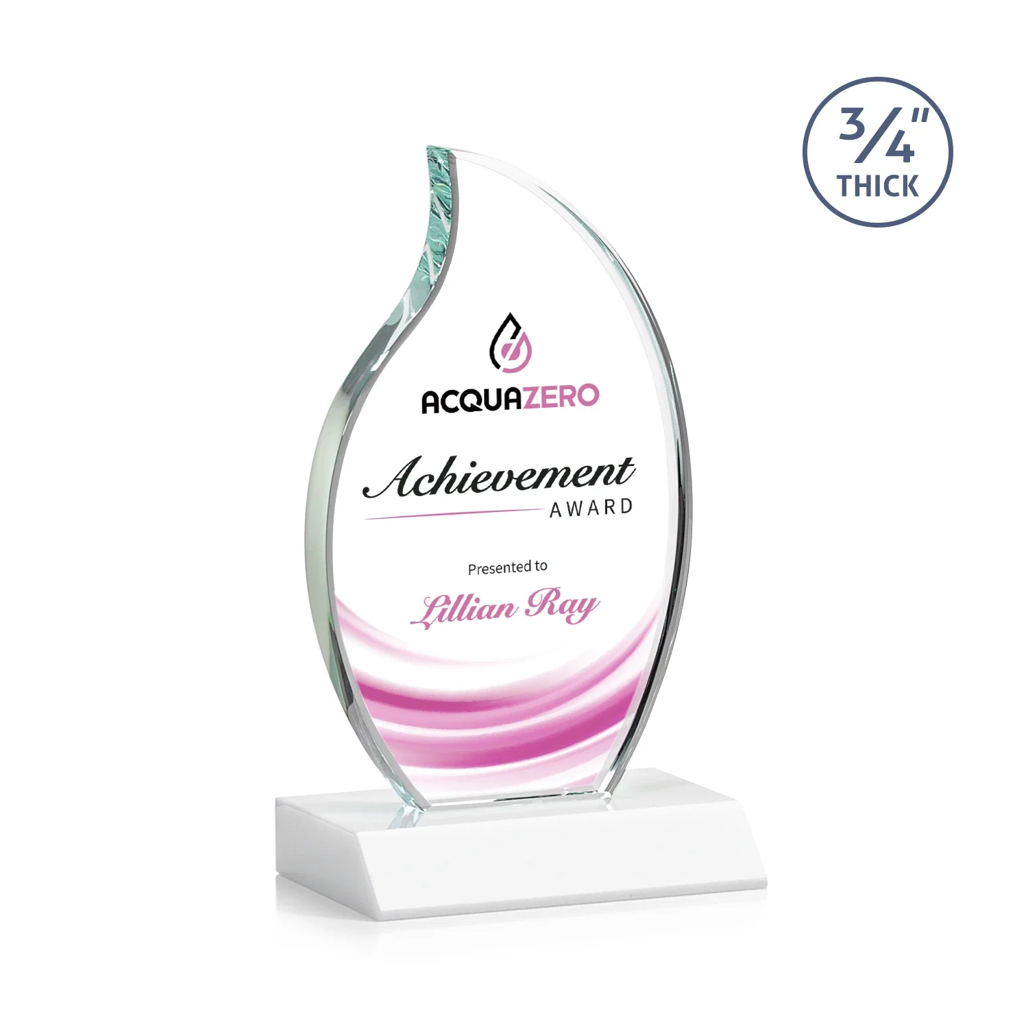 Customized Starfire Crystal Flame Award on Front-Mitered Color Base for corporate award ceremonies