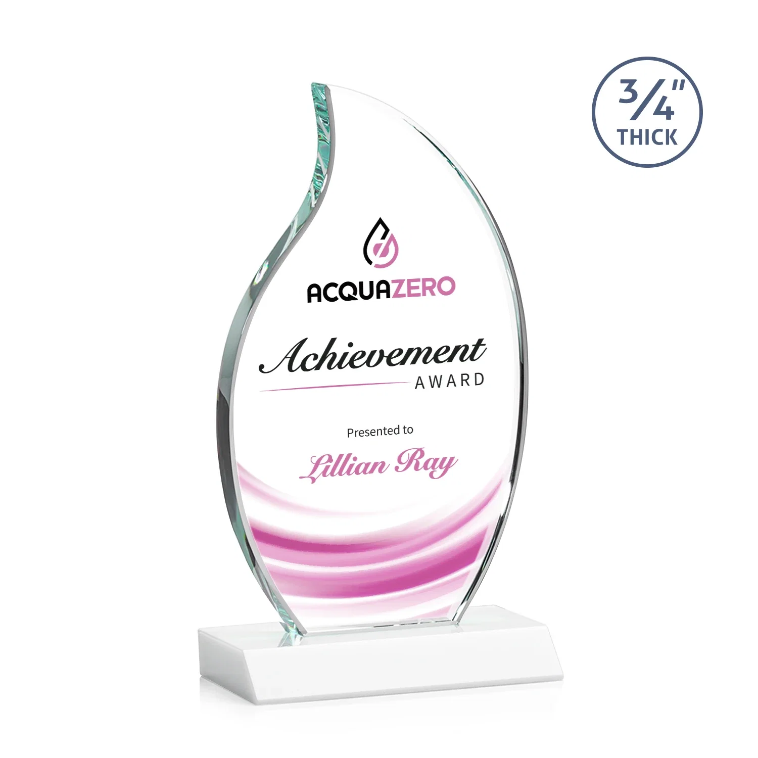 Customized Starfire Crystal Flame Award on Front-Mitered Color Base for service anniversary gifts