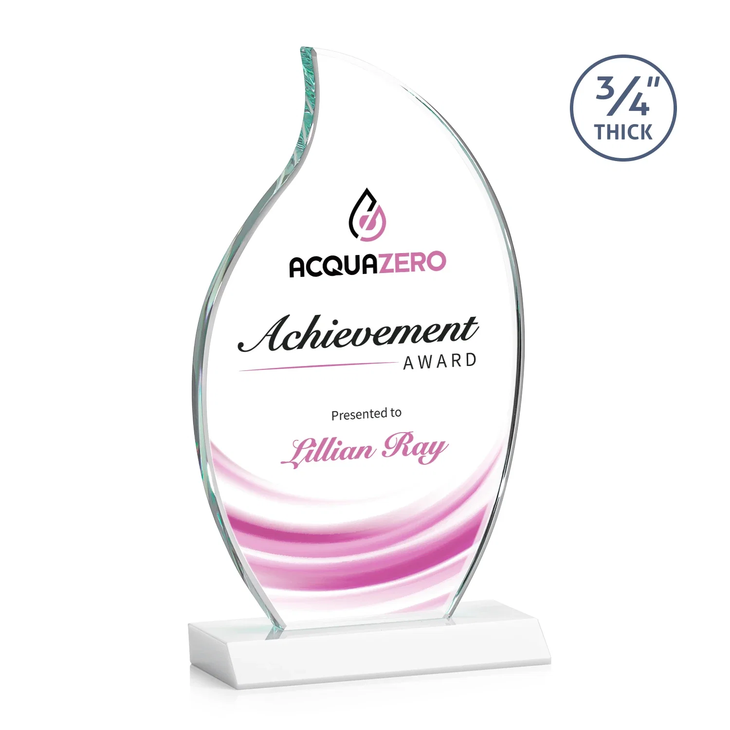 Customized Starfire Crystal Flame Award on Front-Mitered Color Base for sales achievement awards