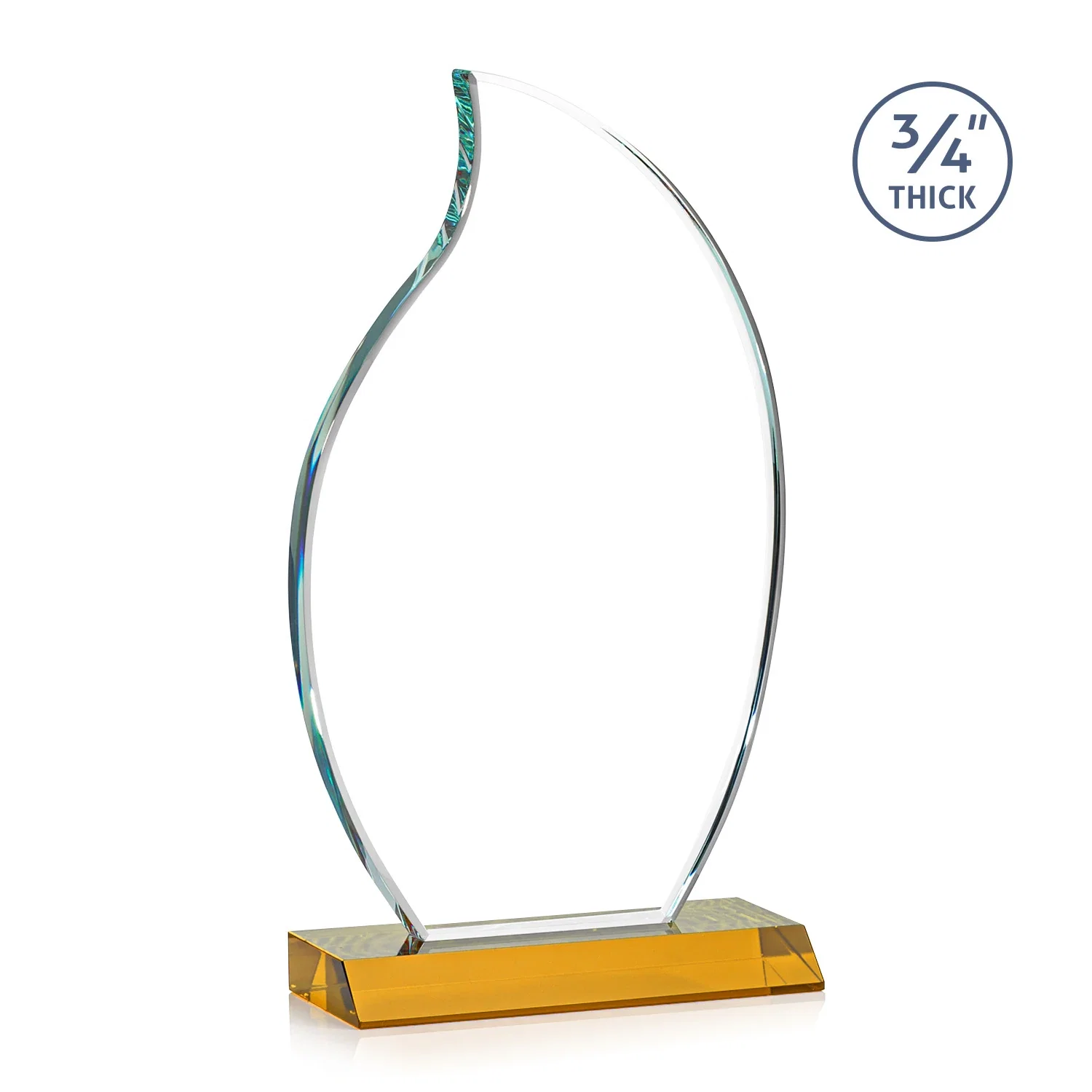 Customized Starfire Crystal Flame Award on Front-Mitered Color Base for volunteer appreciation