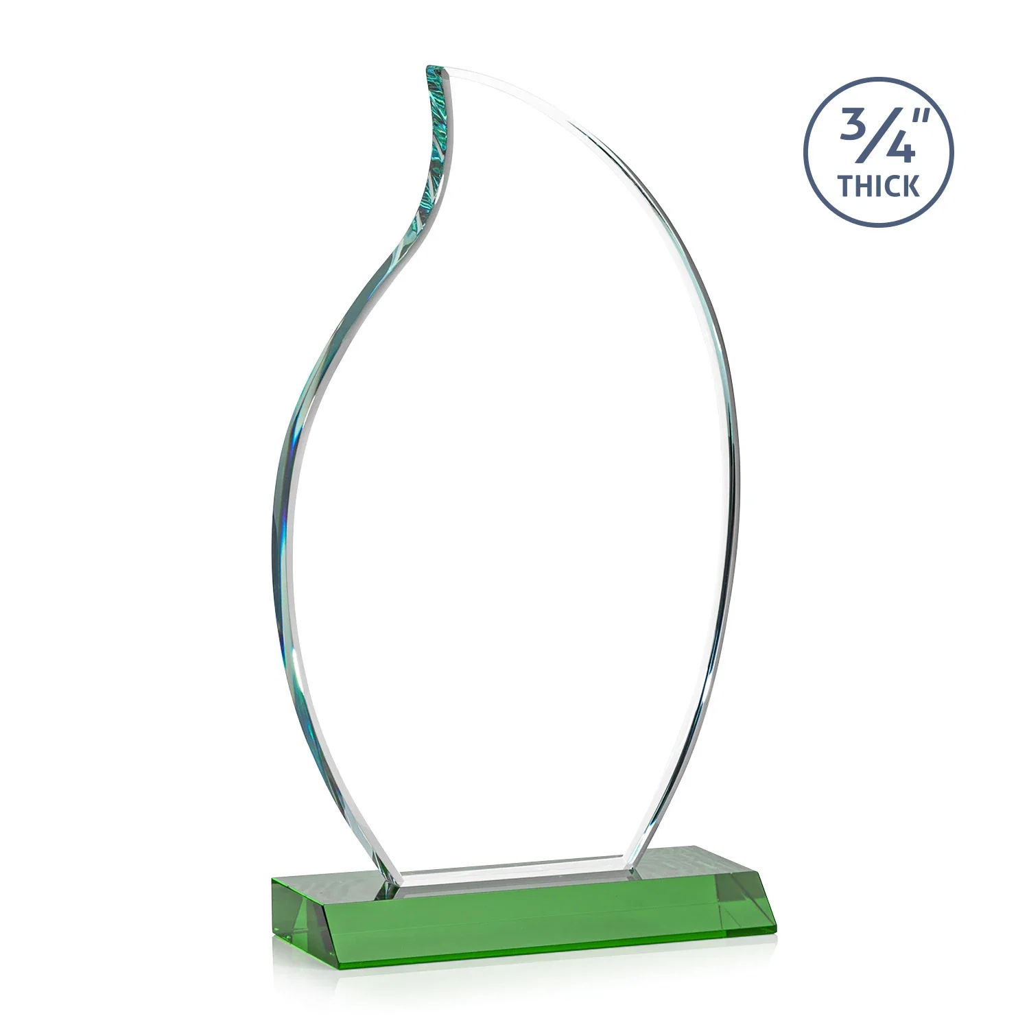 Custom engraved Starfire Crystal Flame Award on Front-Mitered Color Base for employee recognition