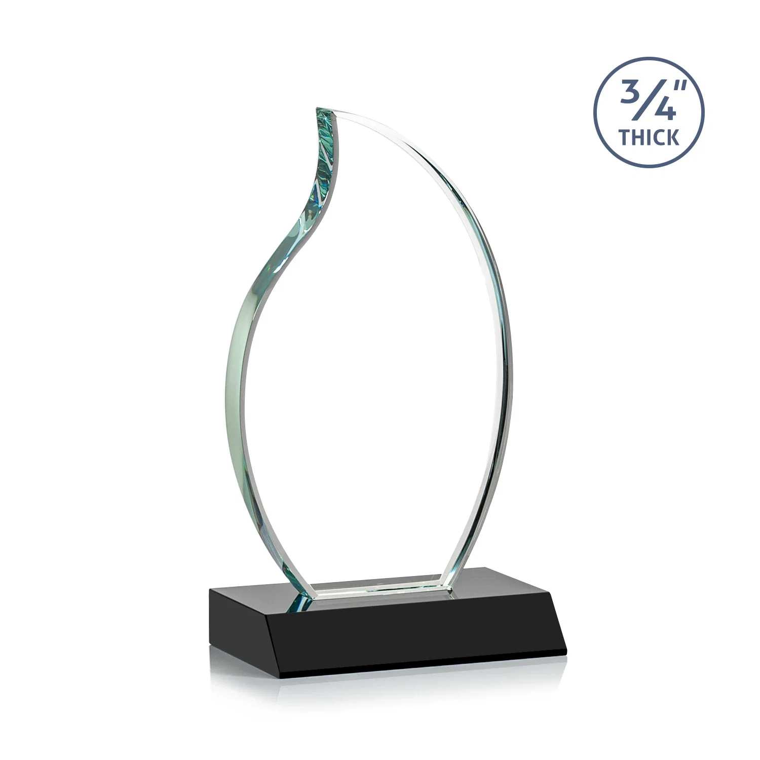 Custom engraved Starfire Crystal Flame Award on Front-Mitered Color Base for corporate award ceremonies