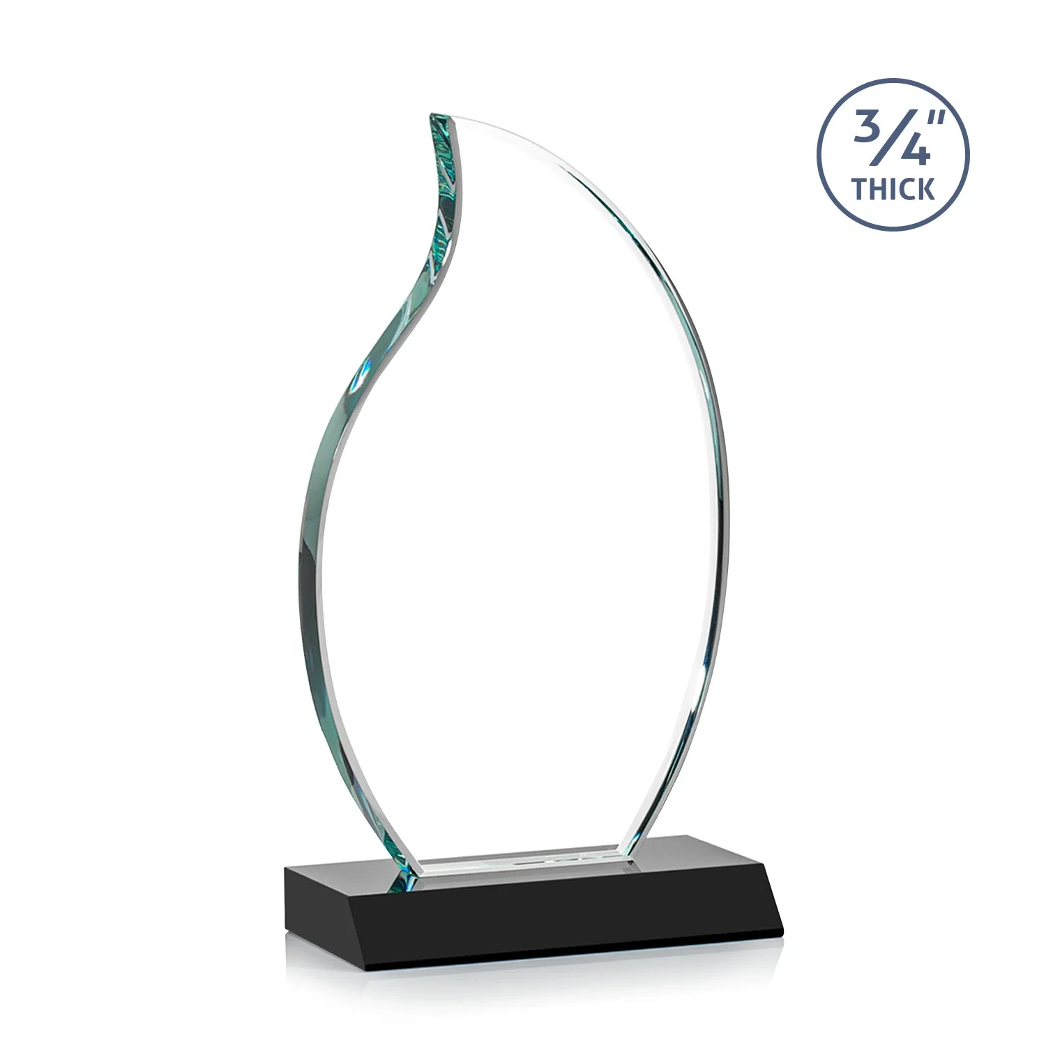 Custom engraved Starfire Crystal Flame Award on Front-Mitered Color Base for service anniversary gifts