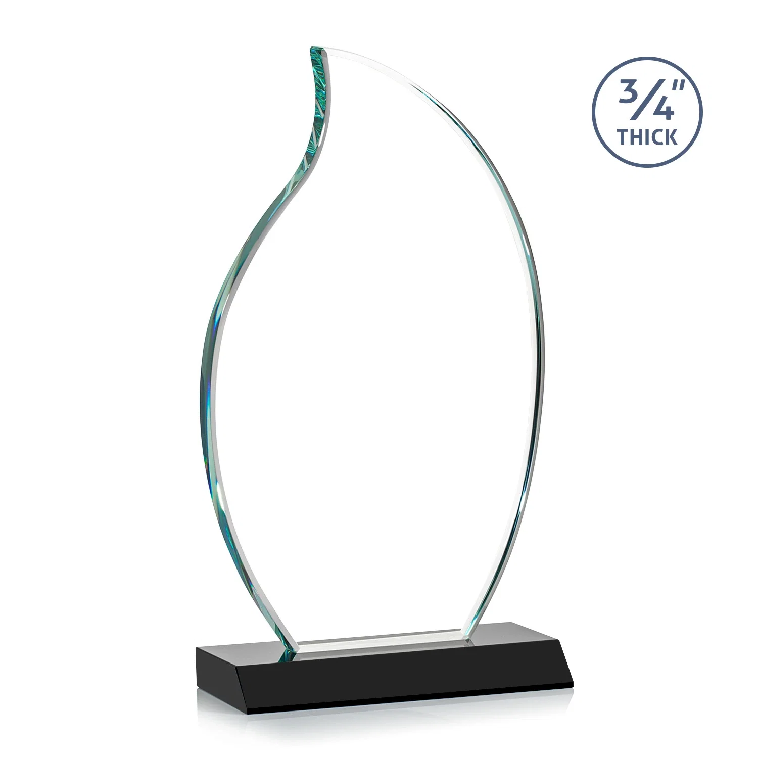 Custom engraved Starfire Crystal Flame Award on Front-Mitered Color Base for sales achievement awards