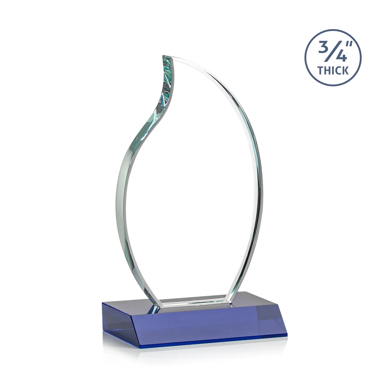 Custom engraved Starfire Crystal Flame Award on Front-Mitered Color Base for retirement presentations