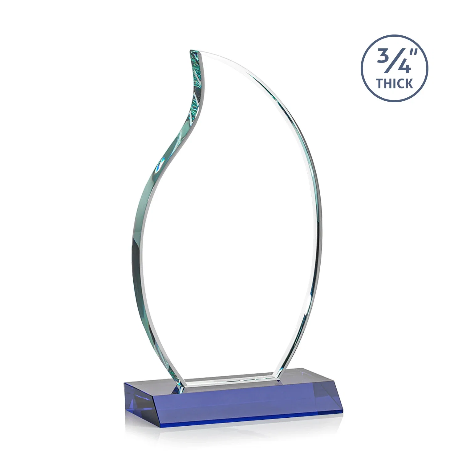 Custom engraved Starfire Crystal Flame Award on Front-Mitered Color Base for team milestone celebrations