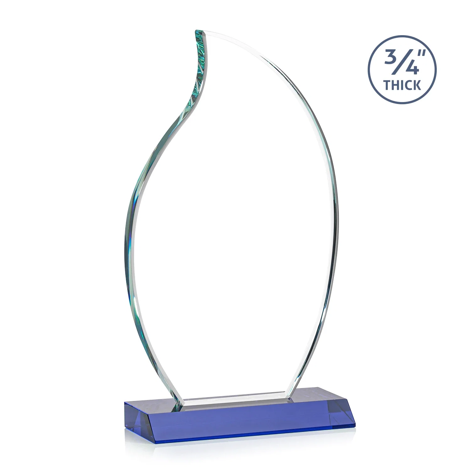 Custom engraved Starfire Crystal Flame Award on Front-Mitered Color Base for donor appreciation