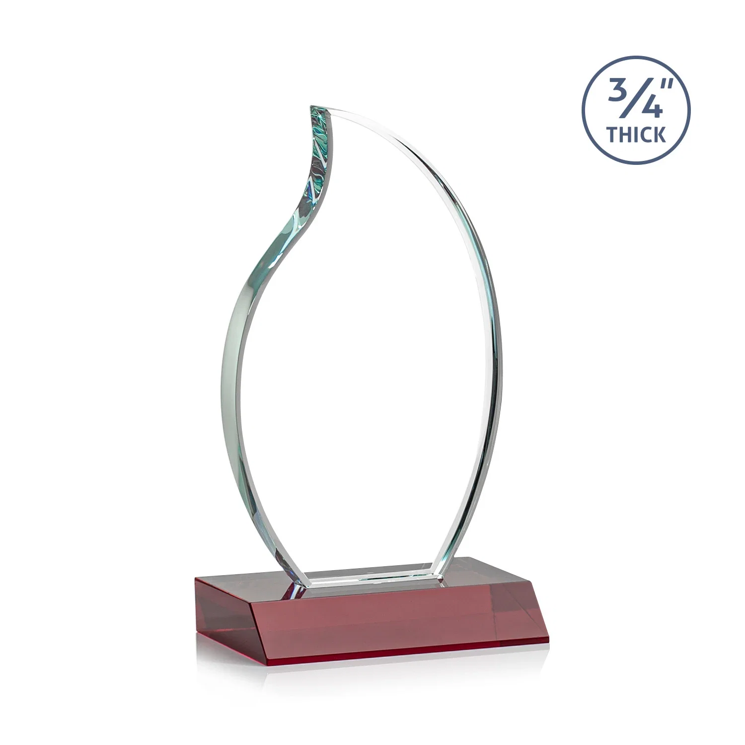 Custom engraved Starfire Crystal Flame Award on Front-Mitered Color Base for graduation ceremonies