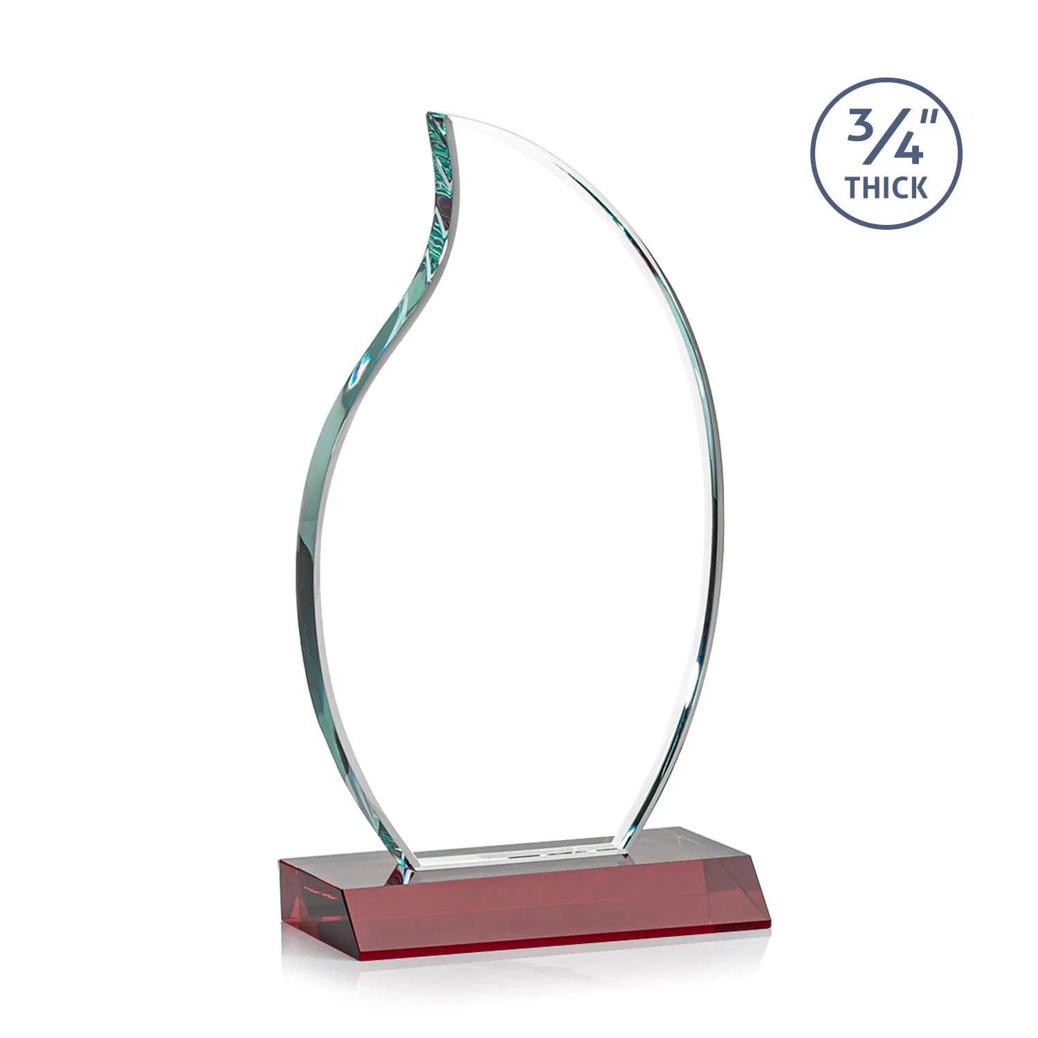Custom engraved Starfire Crystal Flame Award on Front-Mitered Color Base for safety achievement programs