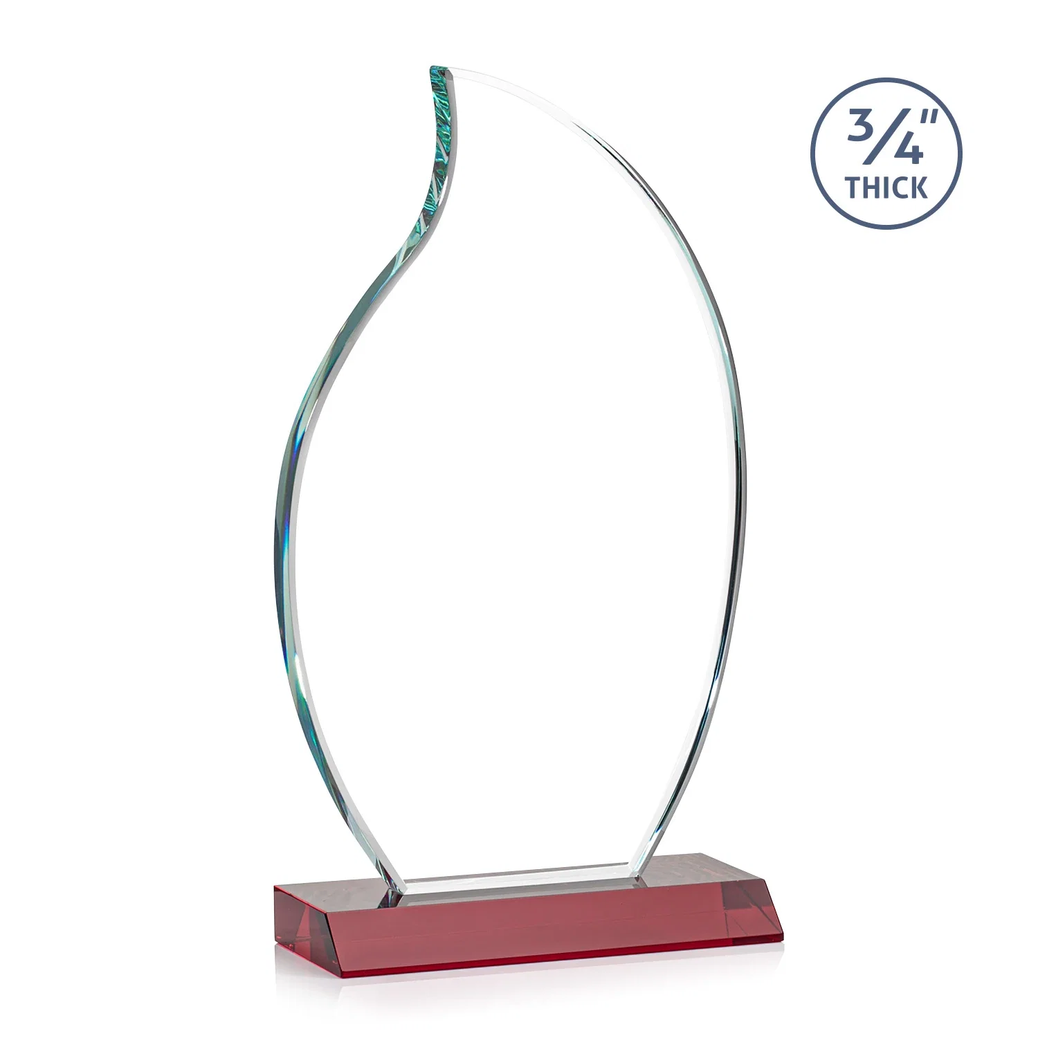 Custom engraved Starfire Crystal Flame Award on Front-Mitered Color Base for volunteer appreciation