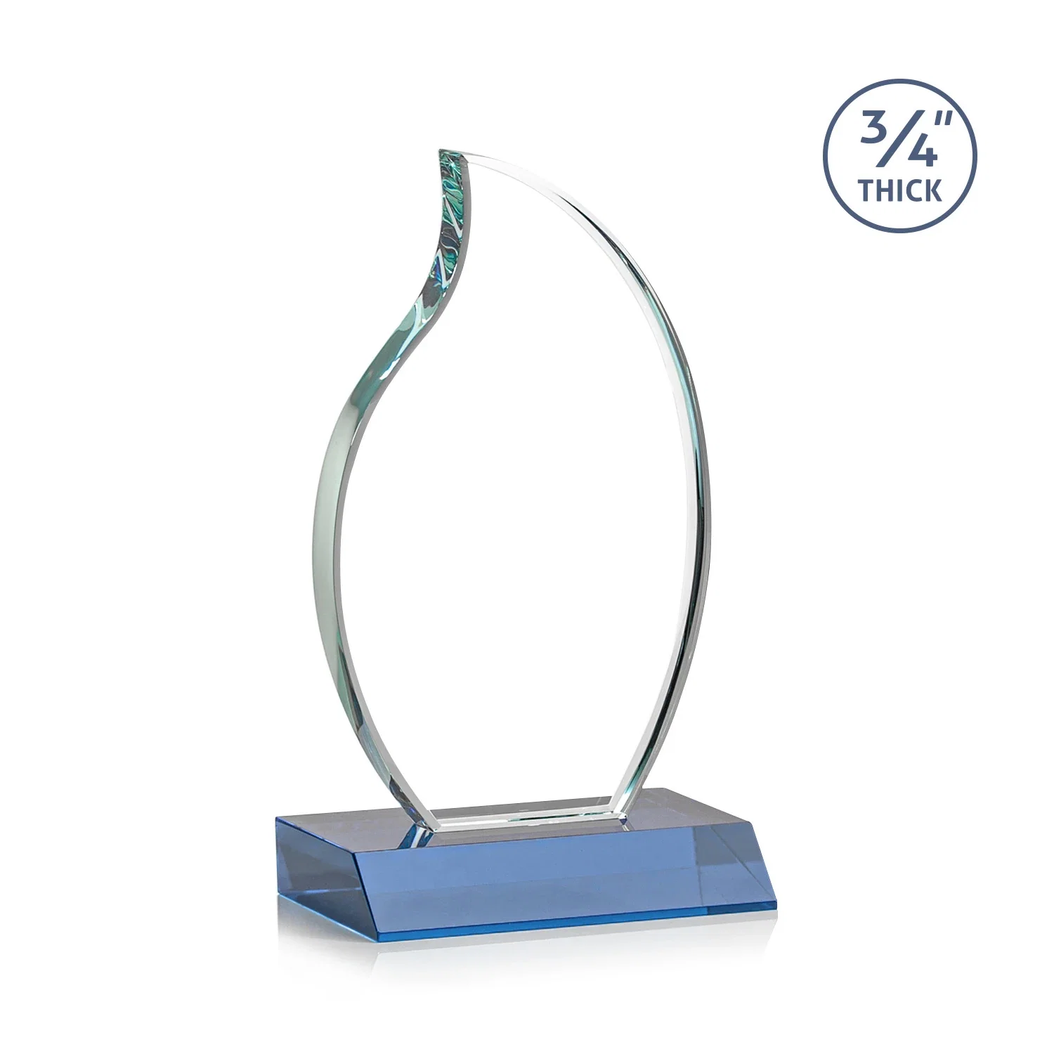 Custom engraved Starfire Crystal Flame Award on Front-Mitered Color Base for dealer and partner awards