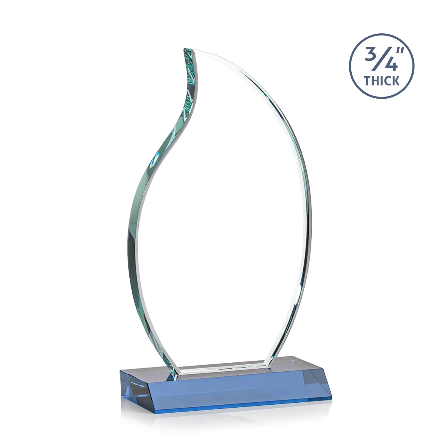 Custom engraved Starfire Crystal Flame Award on Front-Mitered Color Base for company anniversary events