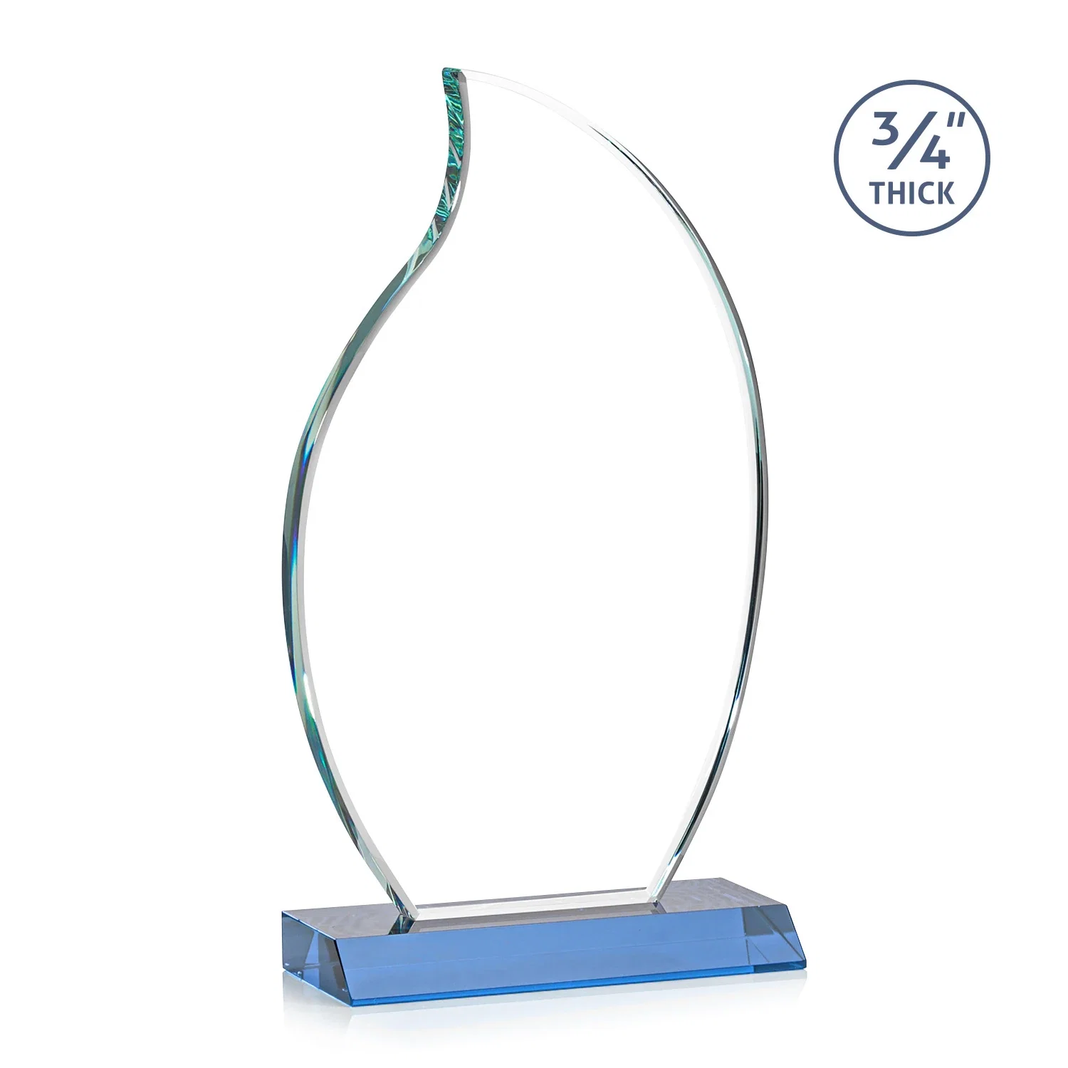 Custom Starfire Crystal Flame Award on Front-Mitered Color Base, with your logo for employee recognition
