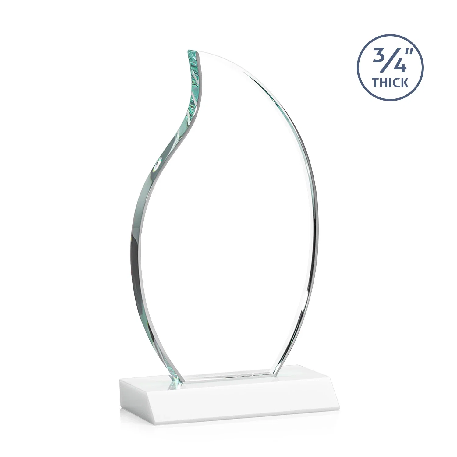 Custom Starfire Crystal Flame Award on Front-Mitered Color Base, with your logo for service anniversary gifts