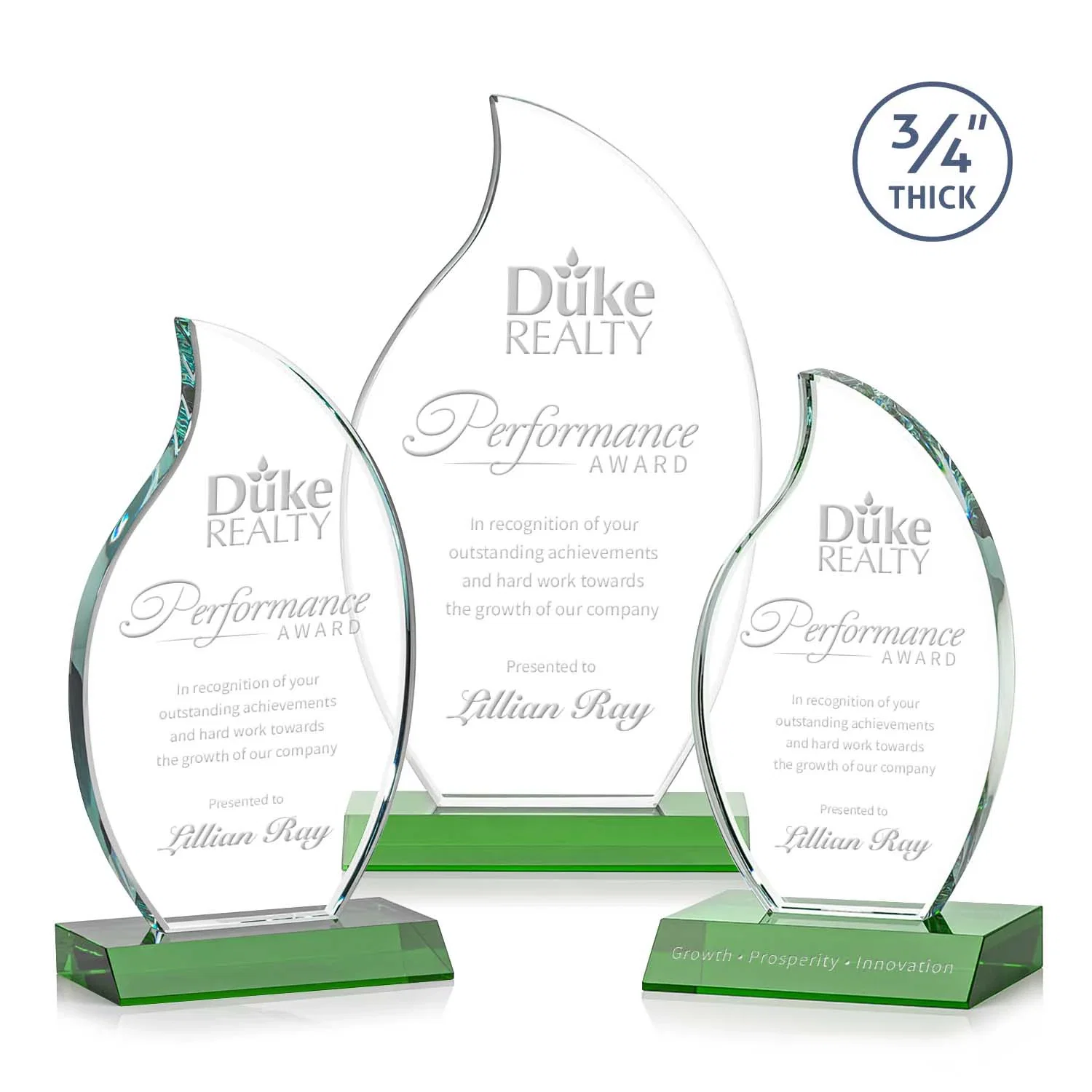 Custom Starfire Crystal Flame Award on Front-Mitered Color Base for safety achievement programs