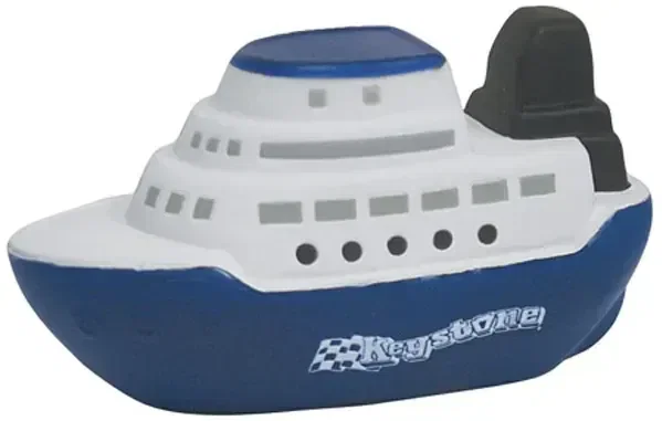 Custom Cruise Boat Stress Reliever, branded foam squeeze toy shaped like a cruise boat for travel logo giveaways