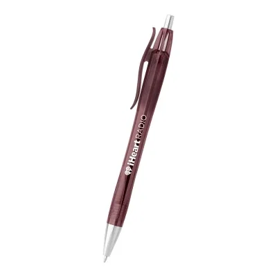 Slim ballpoint pen shown in burgundy from the side
