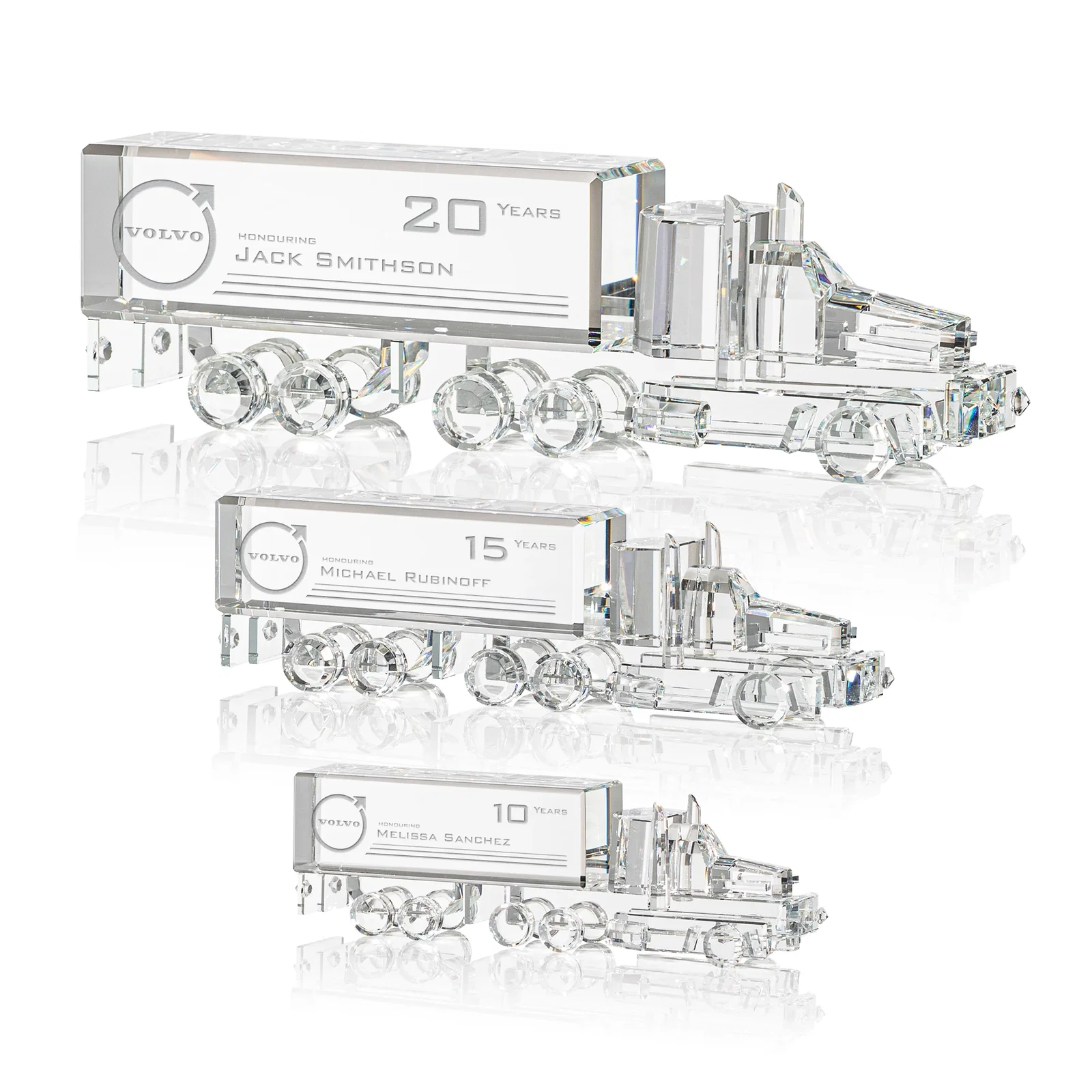 Custom Optical Crystal 18-Wheeler Truck Award, Hand-Faceted Piece by Piece for employee recognition