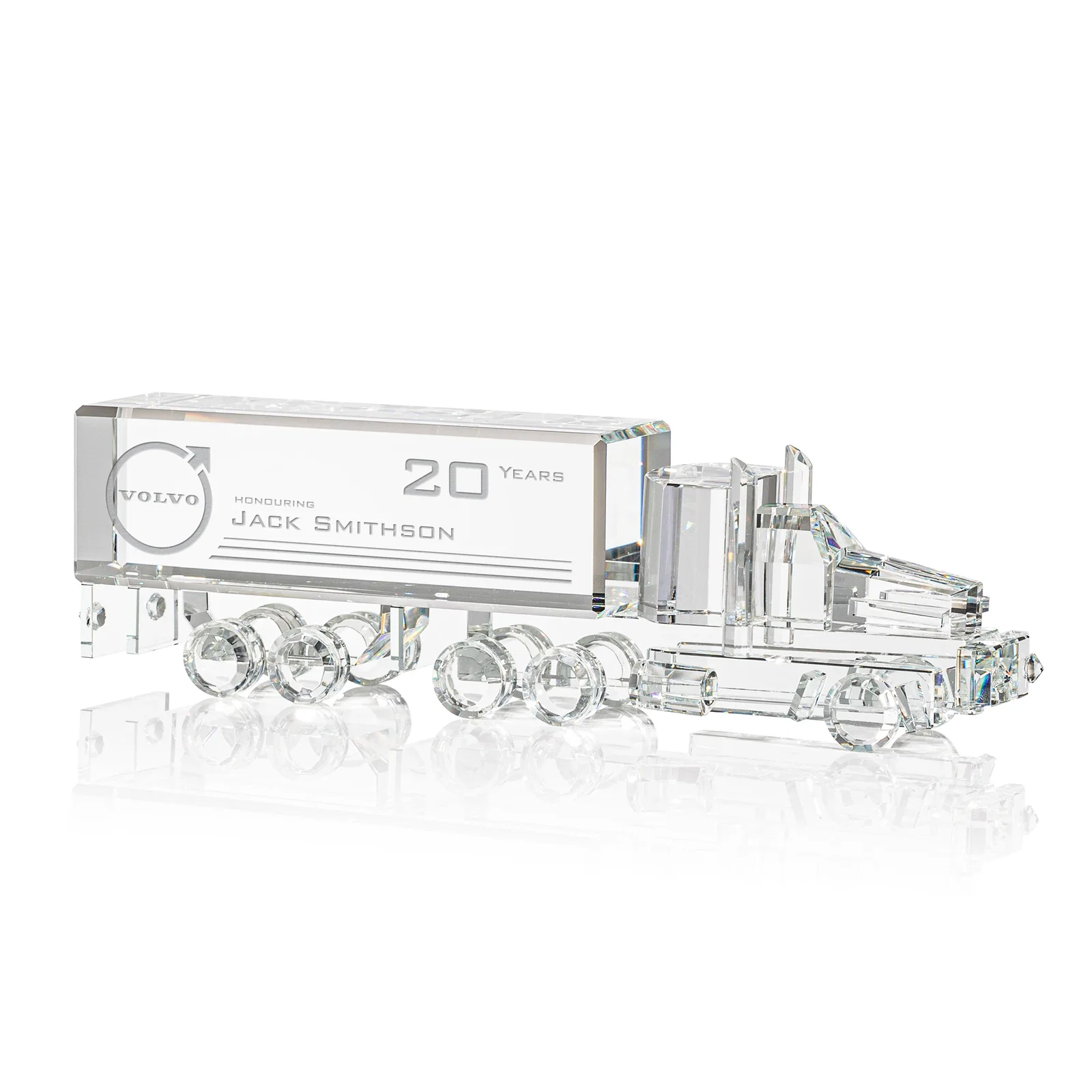 Custom Optical Crystal 18-Wheeler Truck Award, Hand-Faceted Piece by Piece for sales achievement awards