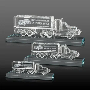 3D Etched Optical Crystal 18 Wheeler Truck Award on Starfire Base