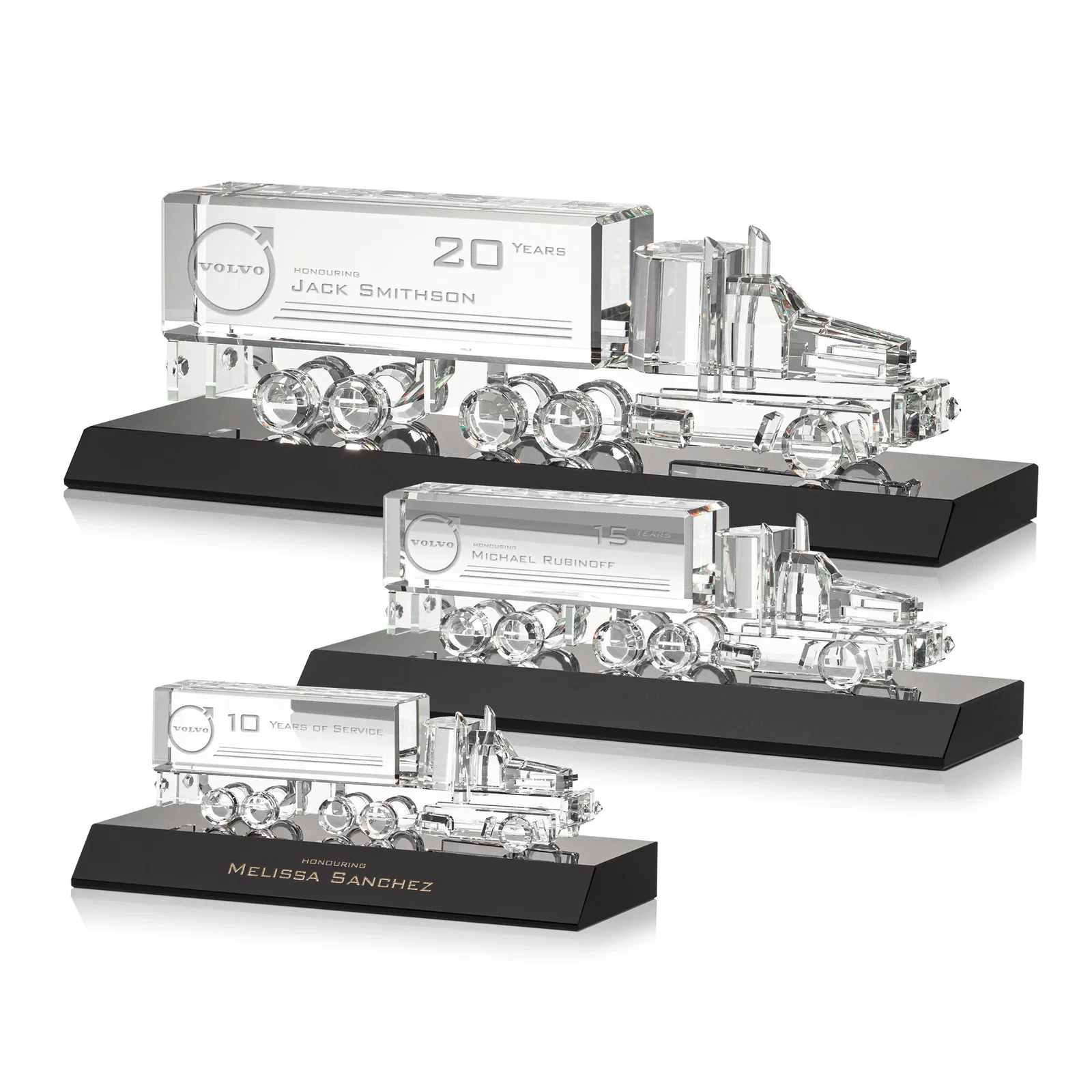 Personalized 3D Etched Optical Crystal 18 Wheeler Truck Award on Starfire Base for service anniversary gifts
