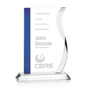 Crystal Award with Blue Strip Across the Face
