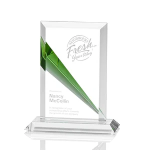 Crystal Award with Emerald Flash Cut Through the Block